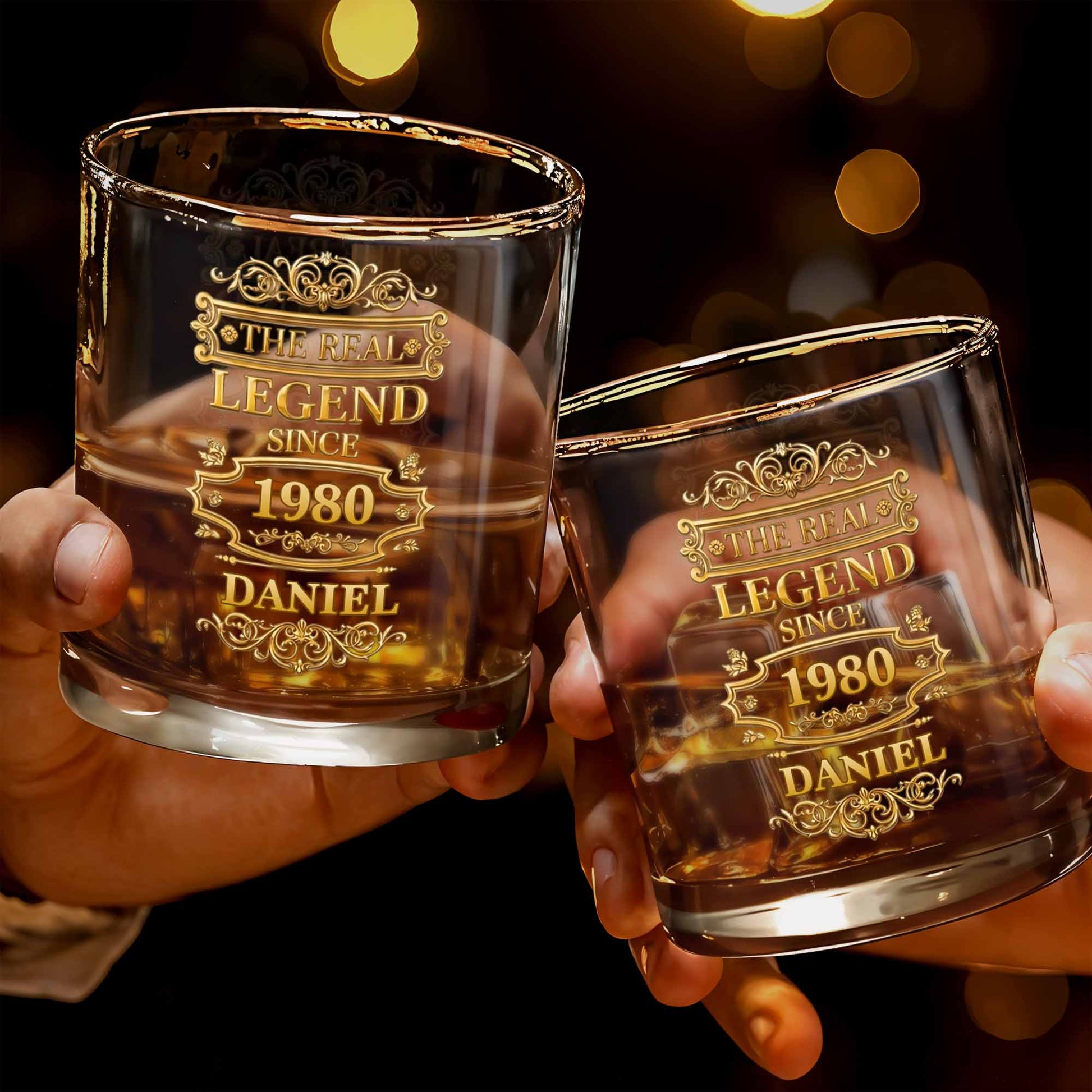 The Real Legend Since Vintage Gold Filigree Frame Design - Personalized Custom Whiskey Glass - HIM014_RWG