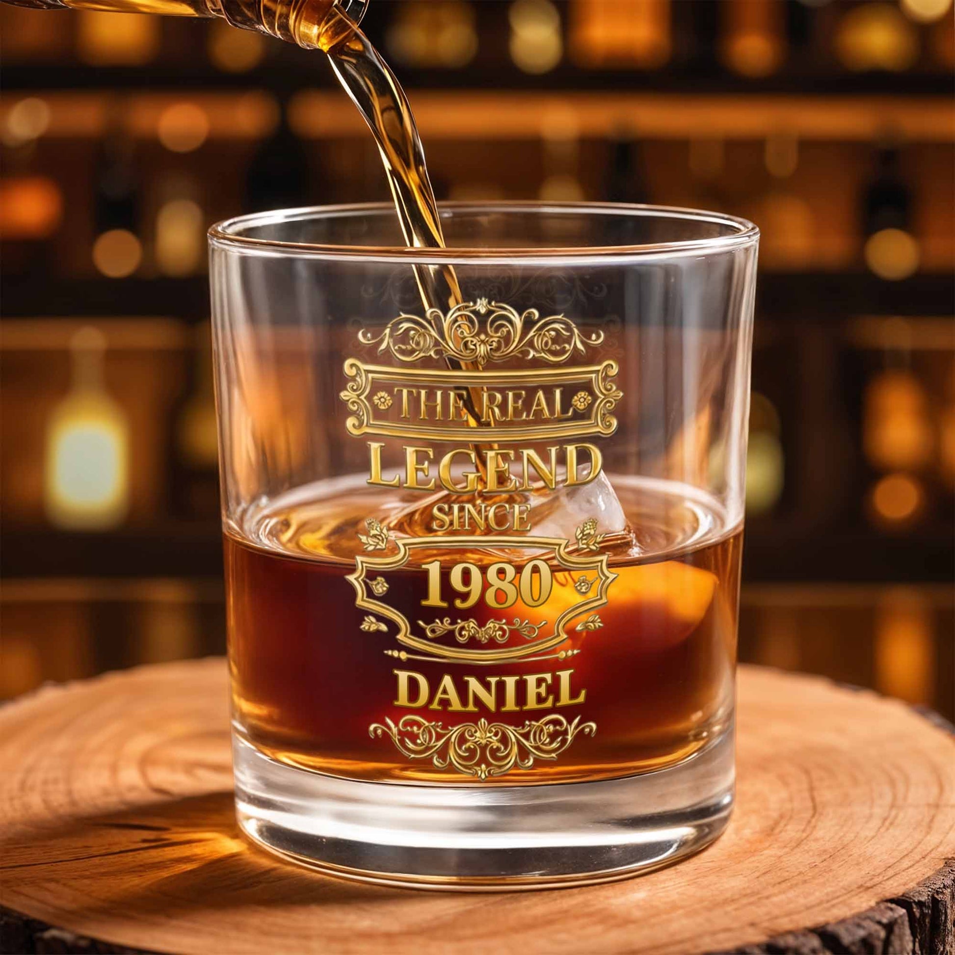 The Real Legend Since Vintage Gold Filigree Frame Design - Personalized Custom Whiskey Glass - HIM014_RWG