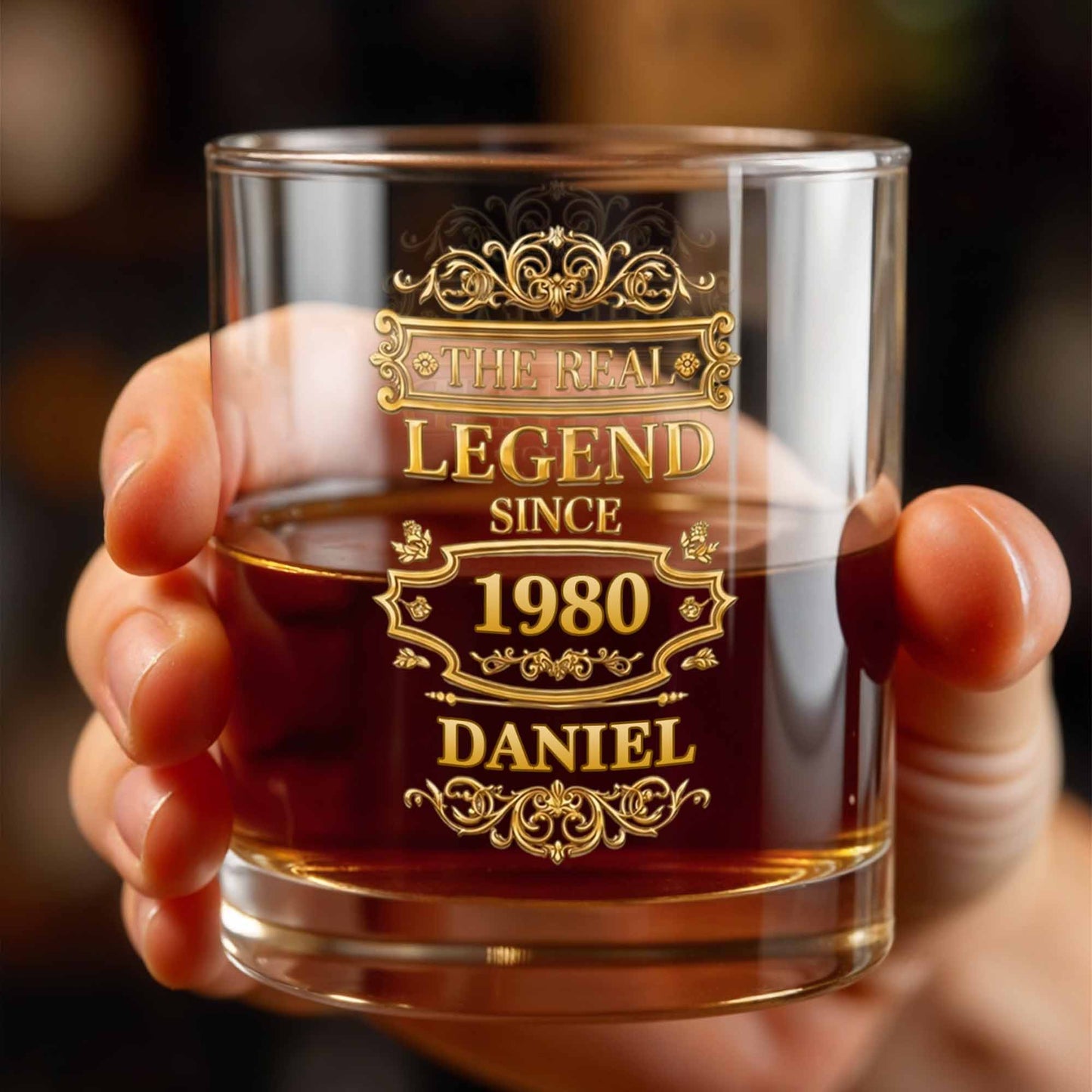 The Real Legend Since Vintage Gold Filigree Frame Design - Personalized Custom Whiskey Glass - HIM014_RWG