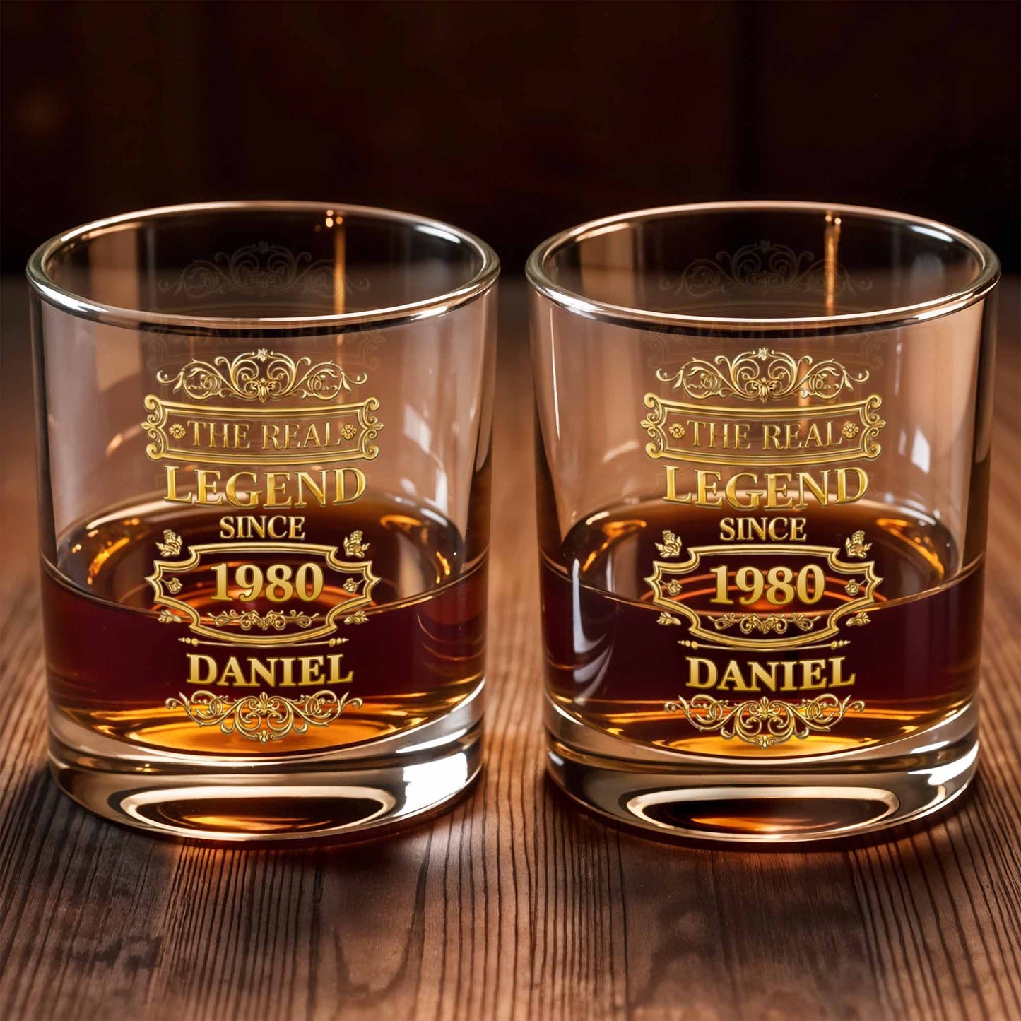 The Real Legend Since Vintage Gold Filigree Frame Design - Personalized Custom Whiskey Glass - HIM014_RWG