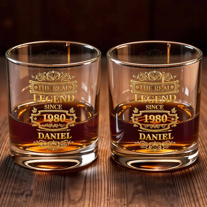 The Real Legend Since Vintage Gold Filigree Frame Design - Personalized Custom Whiskey Glass - HIM014_RWG