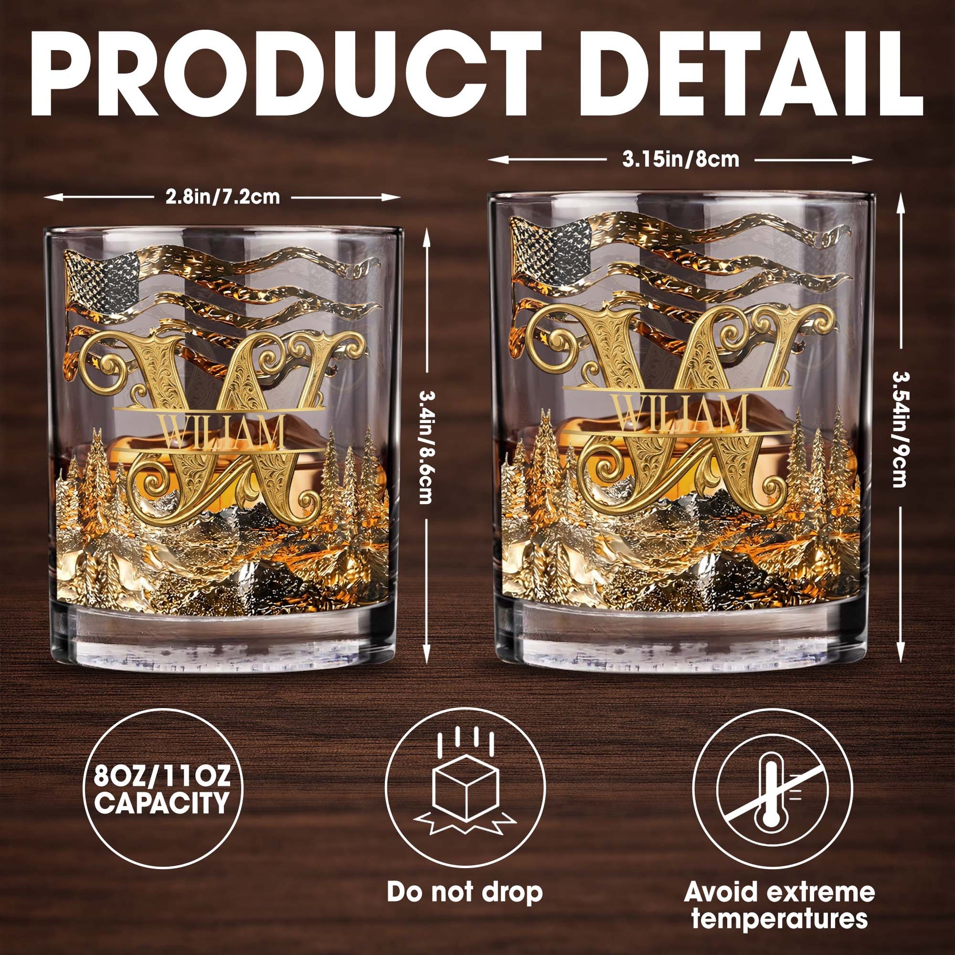American Pride Custom Initial With Mountain Forest And Flag - Personalized Custom Whiskey Glass - HIM017_RWG
