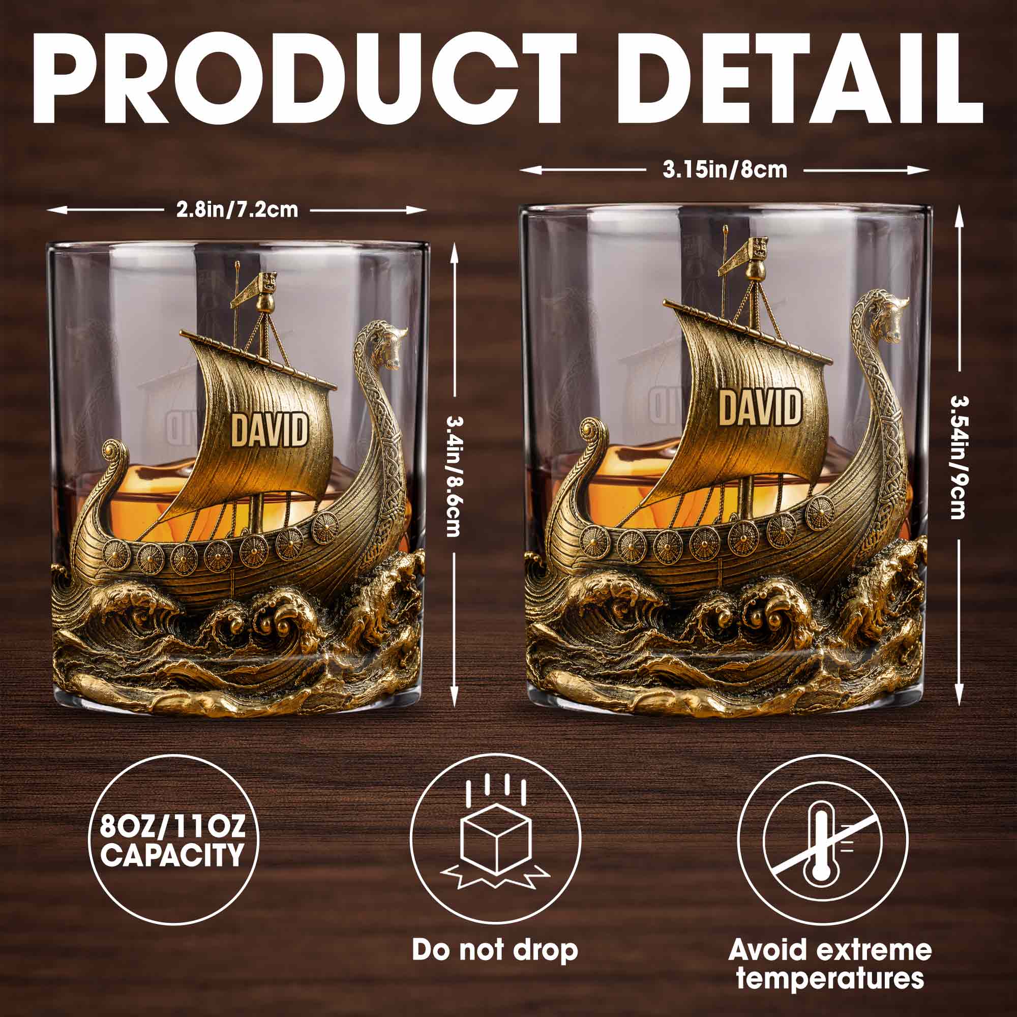 Viking Warrior On The High Seas 3D Golden Ship - Personalized Custom Whiskey Glass - HIM018_RWG