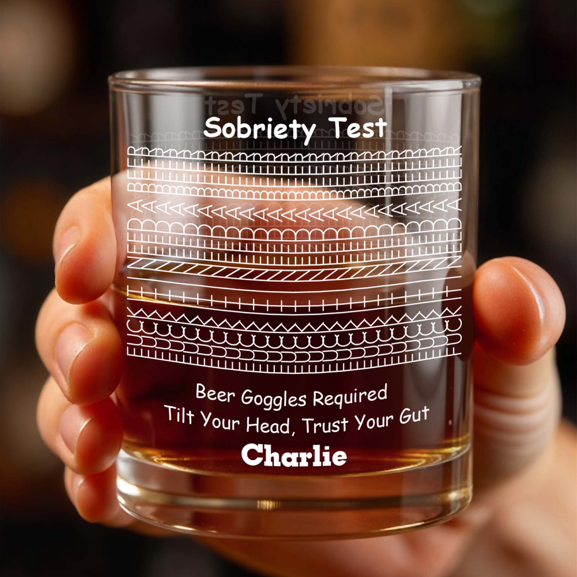Sobriety Test Hidden Message F*ck It I Need A Beer Geometric Pattern - Personalized Custom Whiskey Glass - HIM020_RWG