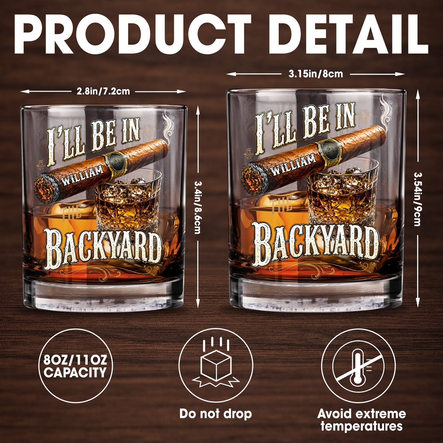 I'll Be In The Backyard With Cigar And Whiskey Glass - Personalized Custom Whiskey Glass - HIM024_RWG