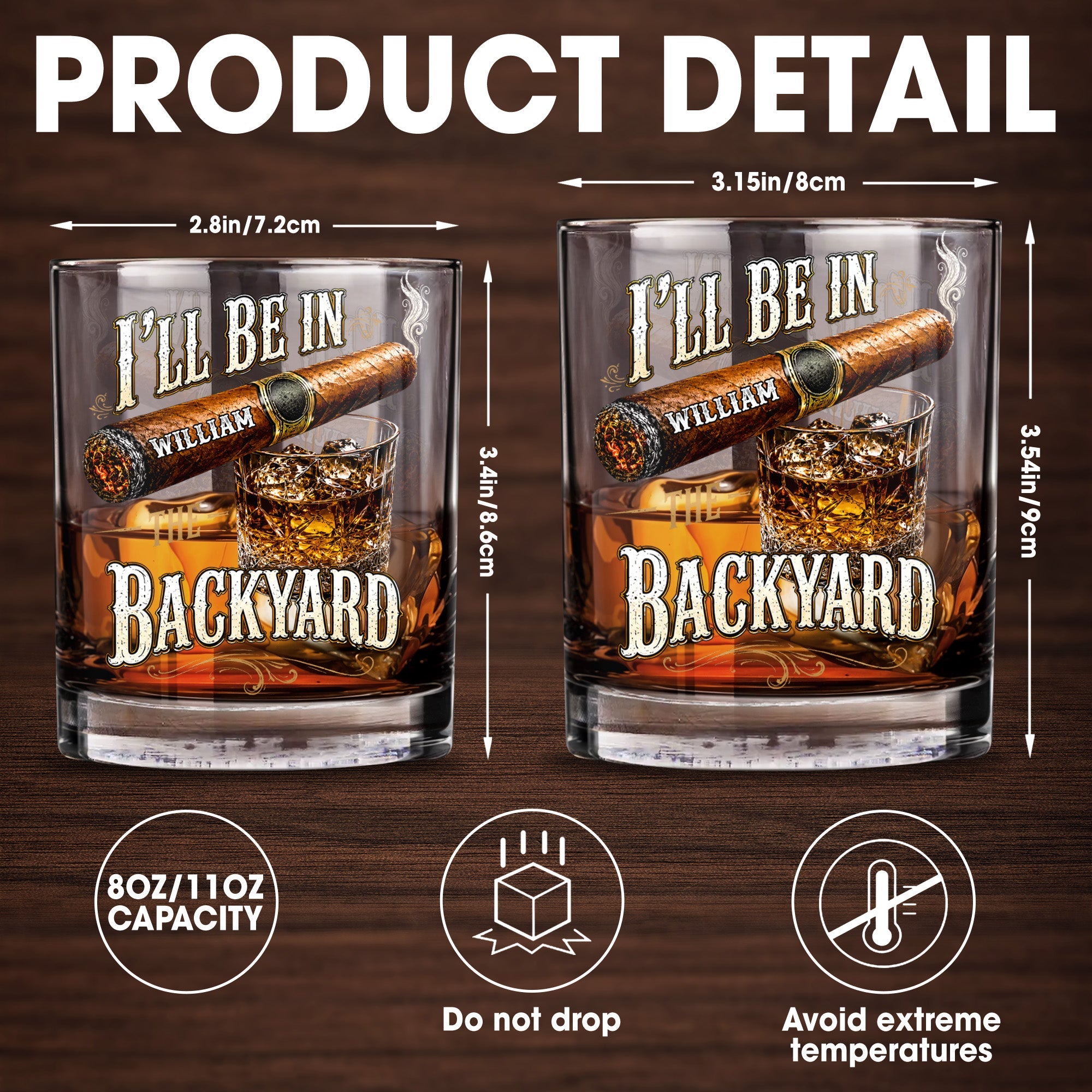 I'll Be In The Backyard With Cigar And Whiskey Glass - Personalized Custom Whiskey Glass - HIM024_RWG