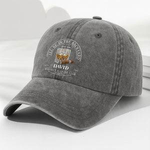 I'll Be In The Backyard Whiskey And Cigar Club With Glass And Cigar - Personalized Custom Washed Denim Cap - HIM044_WDCAP