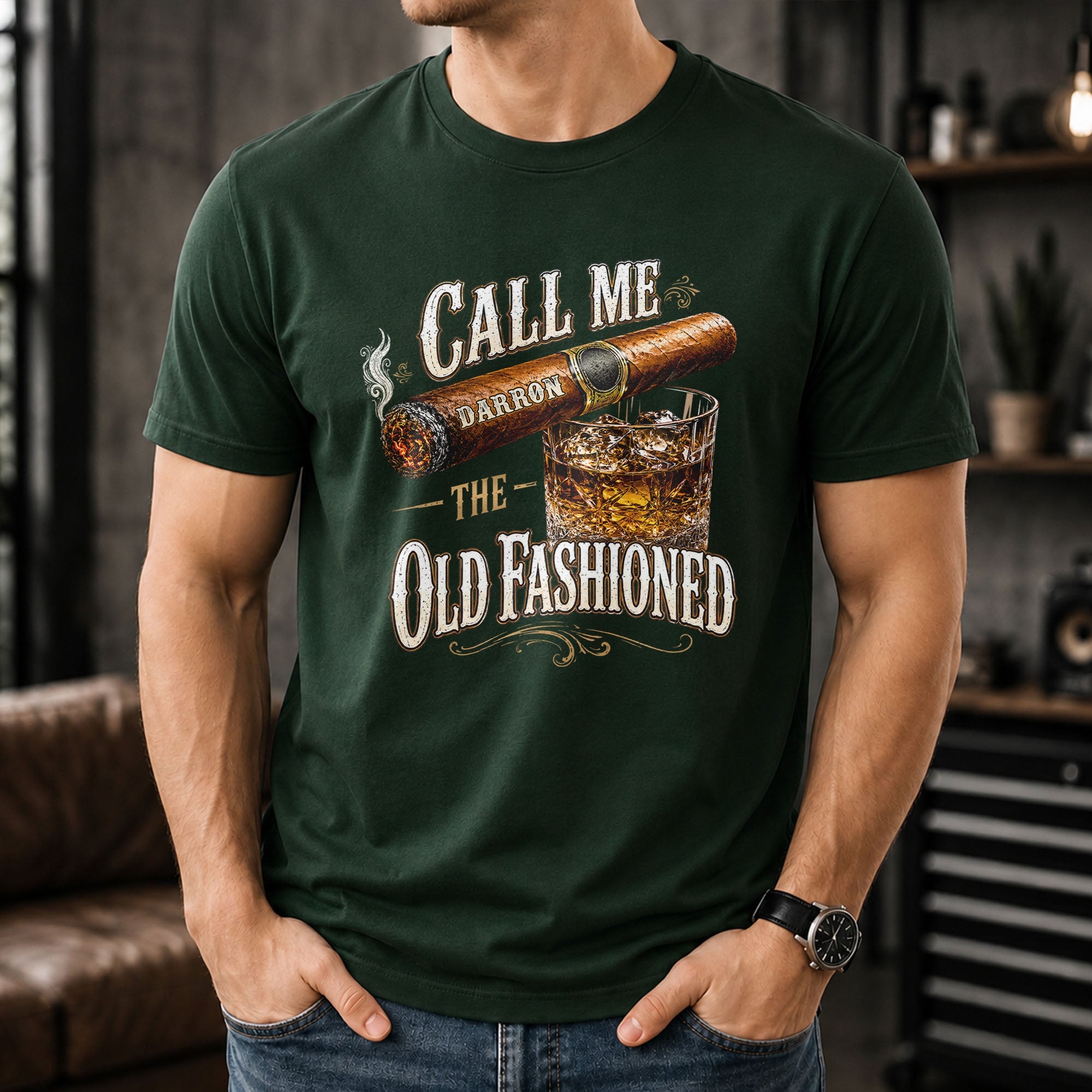 Call Me The Old Fashioned With Cigar And Whiskey Glass - Personalized Custom Unisex T-shirt, Hoodie - HIM049_BBAS