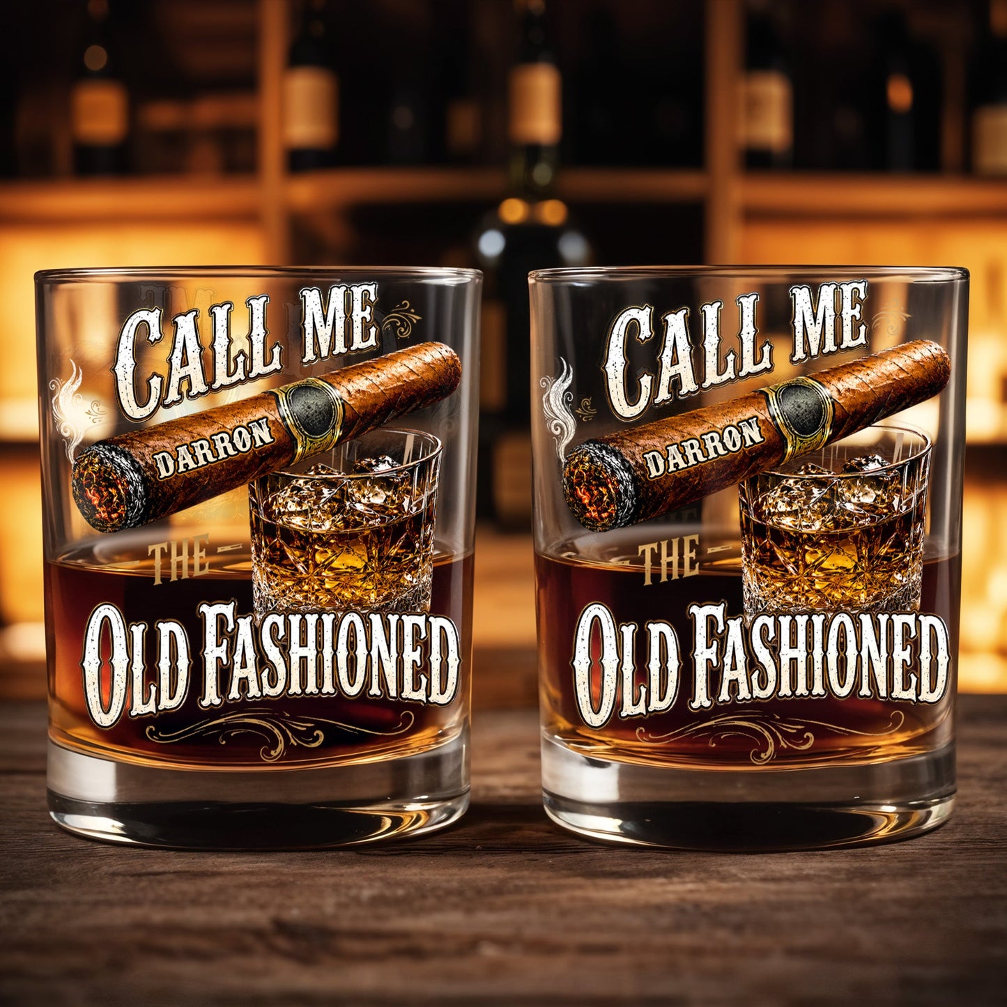 Call Me The Old Fashioned With Cigar And Whiskey Glass Design - Personalized Custom Whiskey Glass - HIM049_RWG