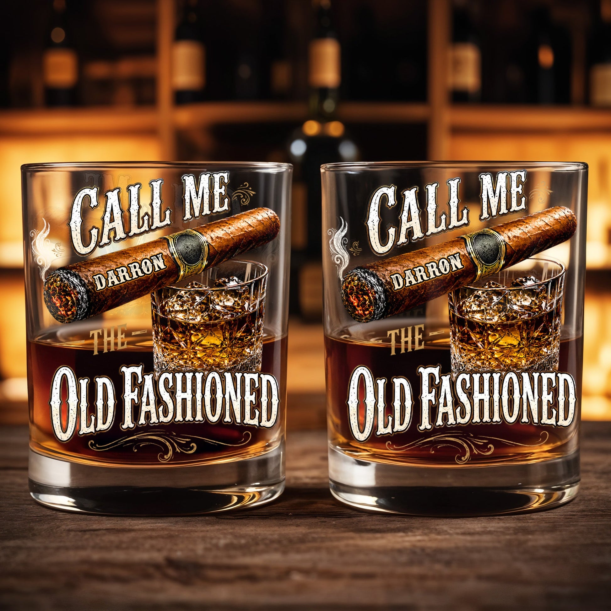 Call Me The Old Fashioned With Cigar And Whiskey Glass Design - Personalized Custom Whiskey Glass - HIM049_RWG
