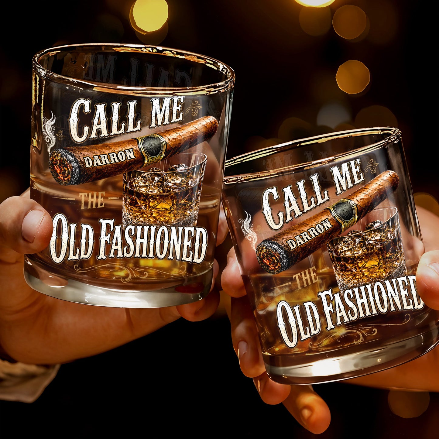 Call Me The Old Fashioned With Cigar And Whiskey Glass Design - Personalized Custom Whiskey Glass - HIM049_RWG
