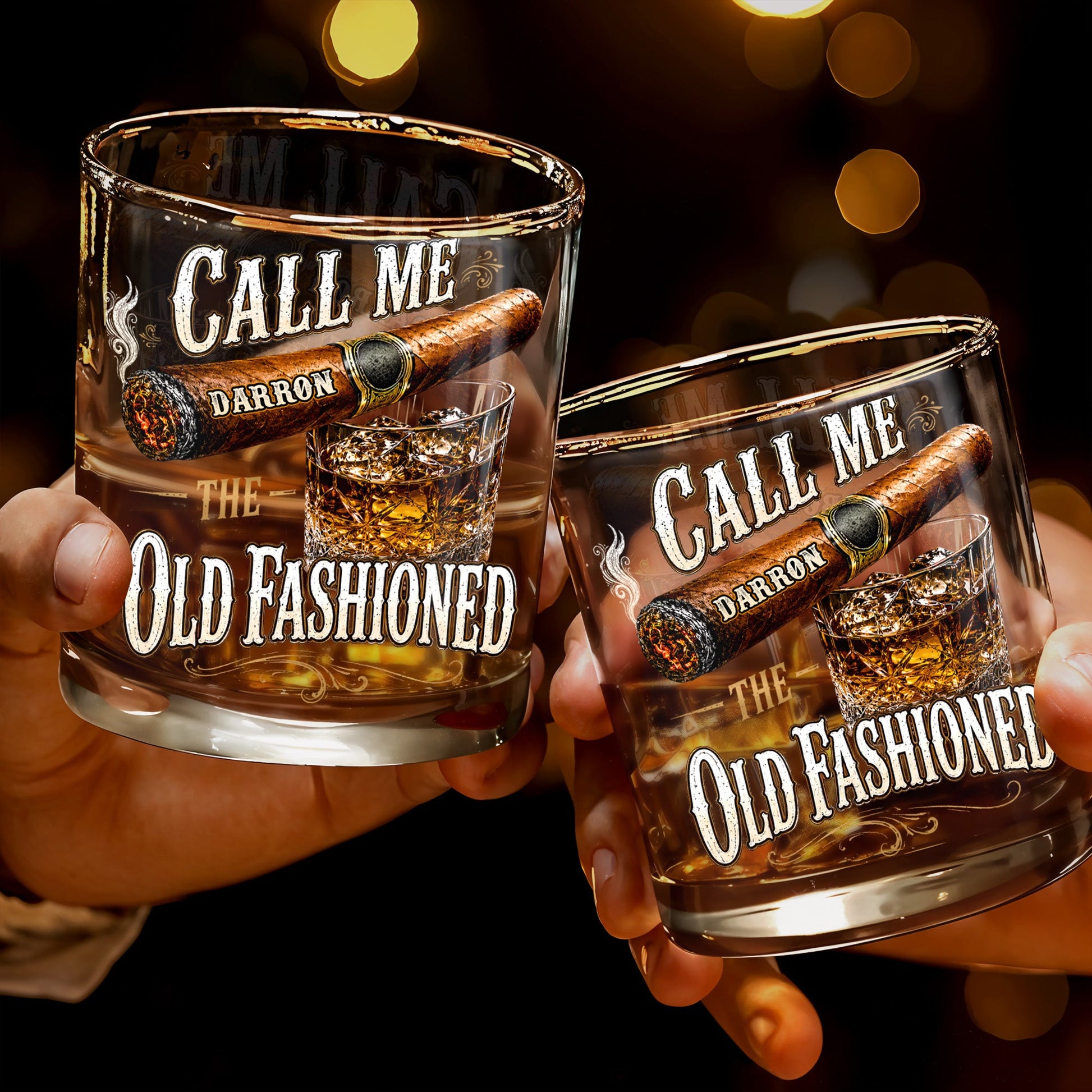 Call Me The Old Fashioned With Cigar And Whiskey Glass Design - Personalized Custom Whiskey Glass - HIM049_RWG