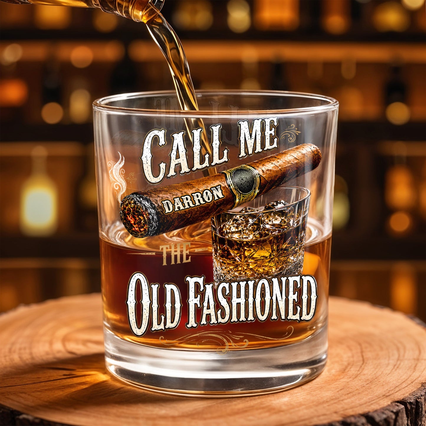 Call Me The Old Fashioned With Cigar And Whiskey Glass Design - Personalized Custom Whiskey Glass - HIM049_RWG
