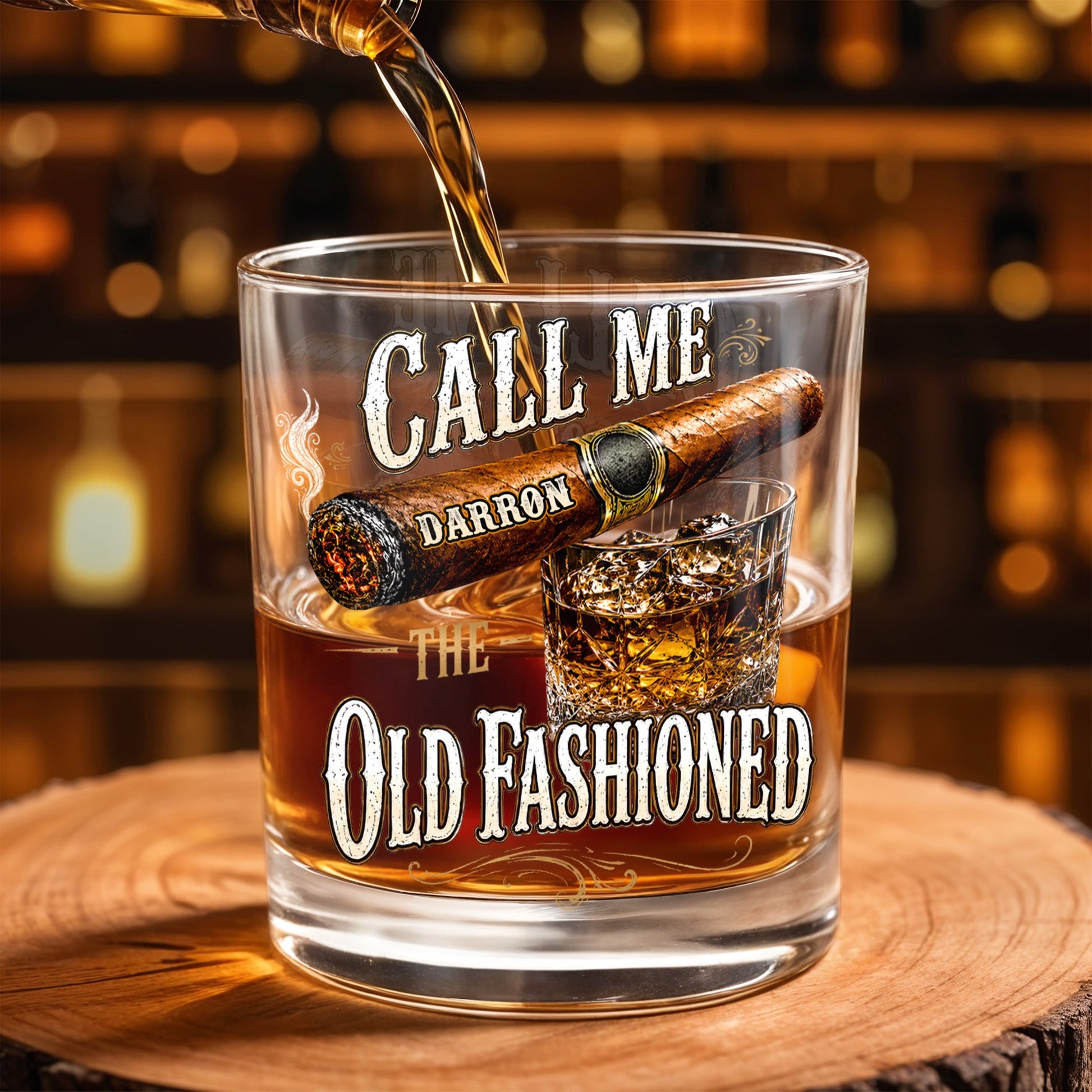 Call Me The Old Fashioned With Cigar And Whiskey Glass Design - Personalized Custom Whiskey Glass - HIM049_RWG