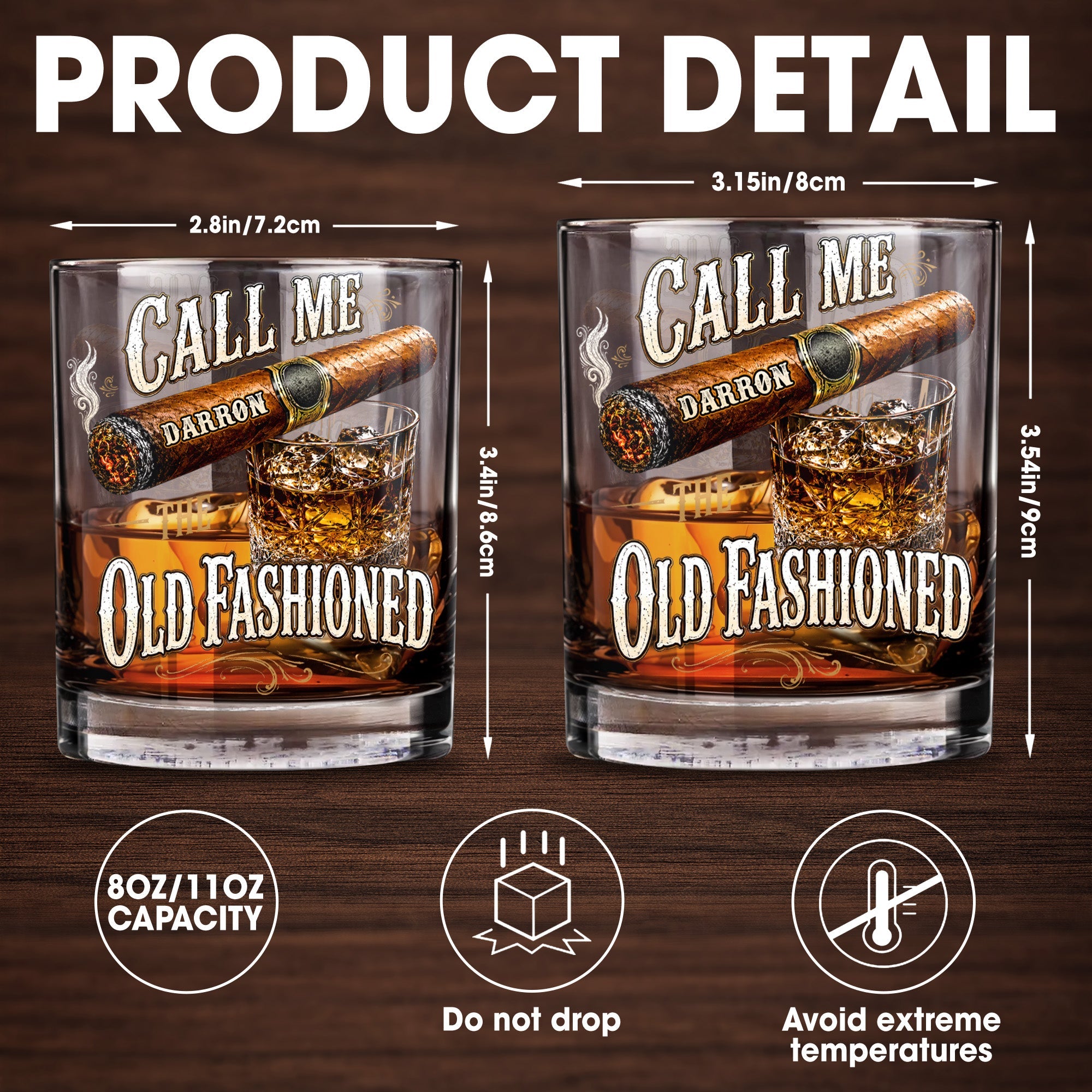 Call Me The Old Fashioned With Cigar And Whiskey Glass Design - Personalized Custom Whiskey Glass - HIM049_RWG