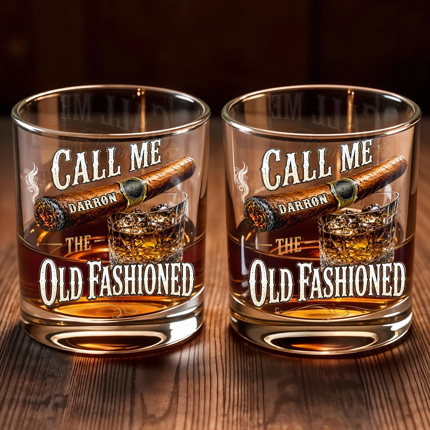 Call Me The Old Fashioned With Cigar And Whiskey Glass Design - Personalized Custom Whiskey Glass - HIM049_RWG