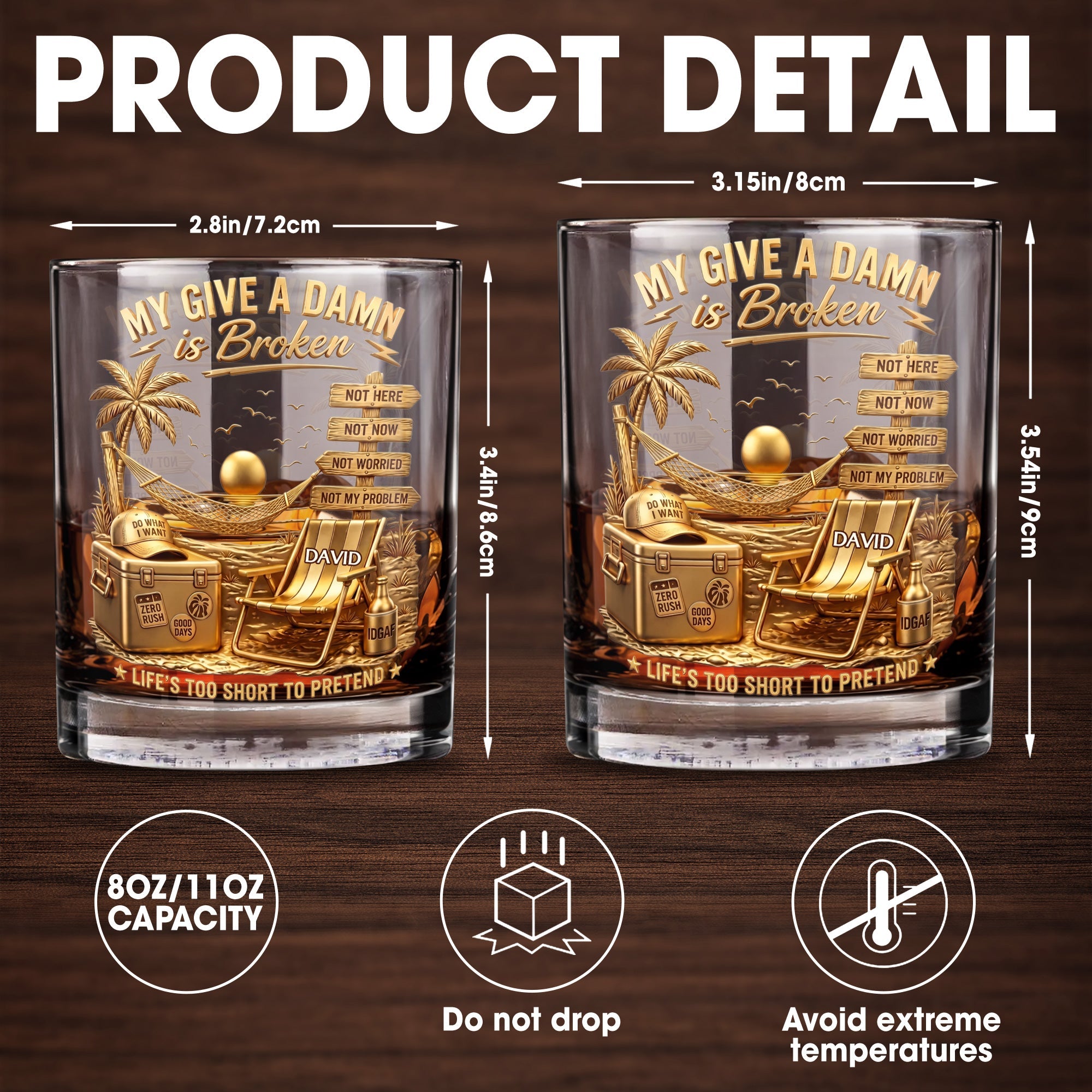 My Give A Damn Is Broken Beach Scene With Palm Tree And Hammock - Personalized Custom Whiskey Glass - HIM073_RWG