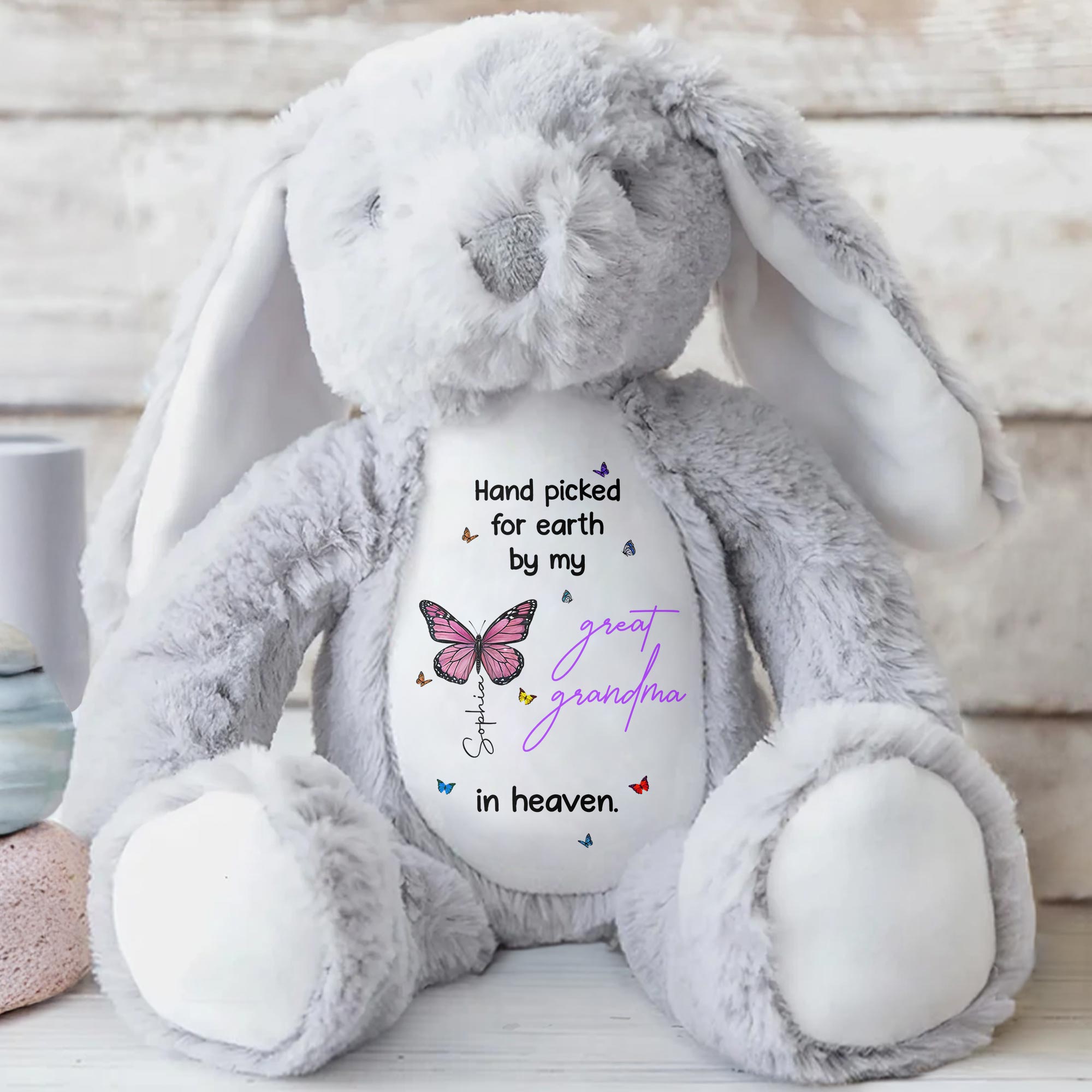 Hand Picked For Earth, Butterfly and Stars - Personalized Stuffed Bunny - HME058_BUN