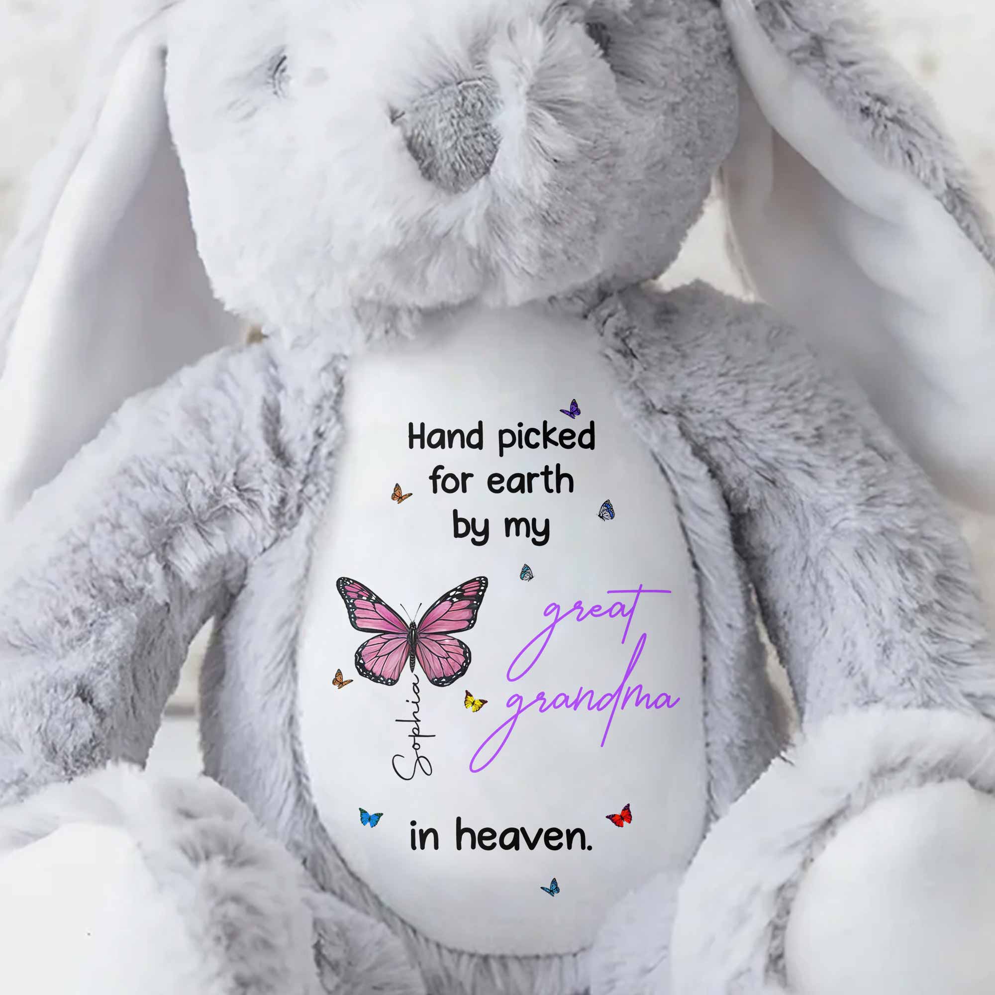 Hand Picked For Earth, Butterfly and Stars - Personalized Stuffed Bunny - HME058_BUN