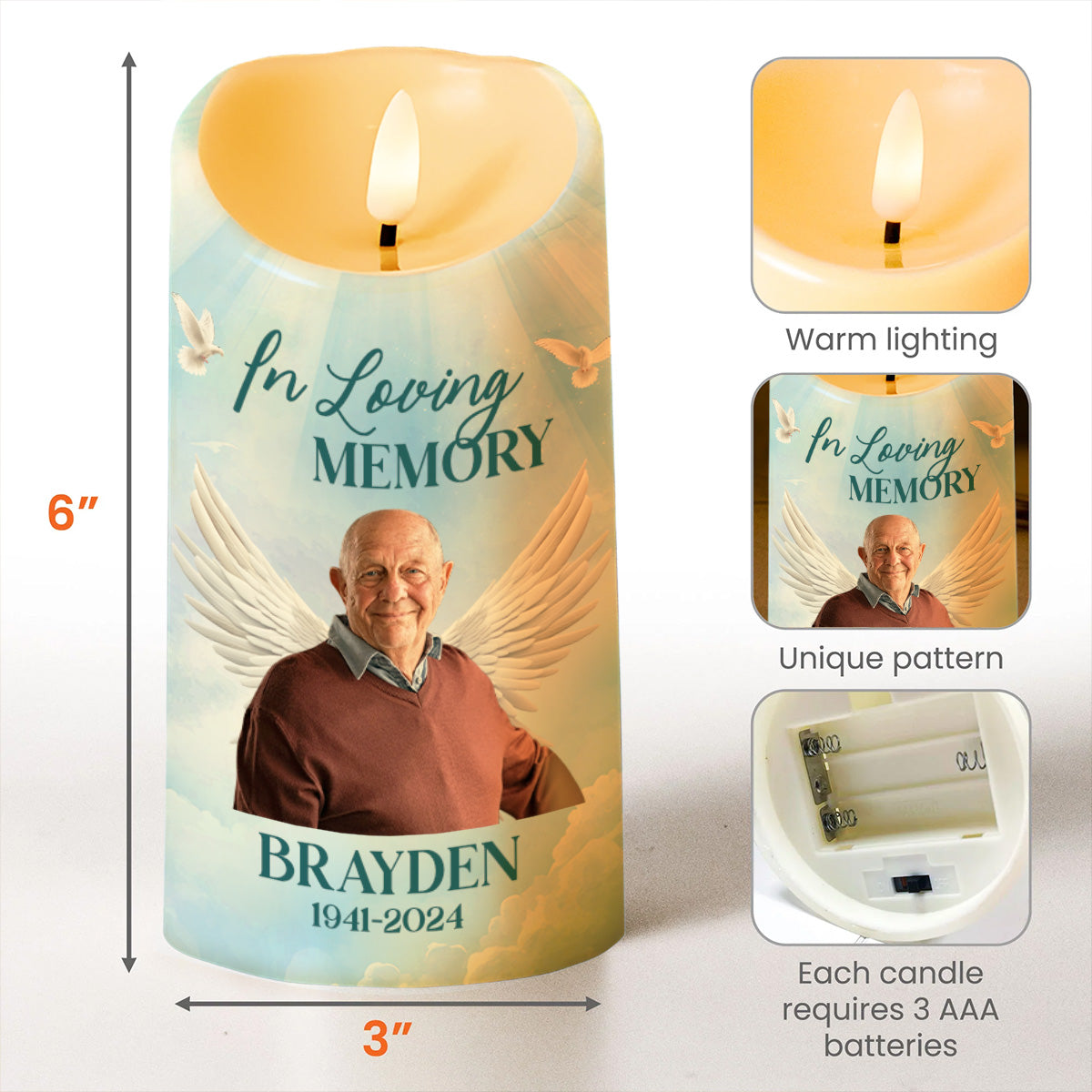In Loving Memory Light And Wings Tribute Candle - Personalized Custom LED Candle - HME079_LECA