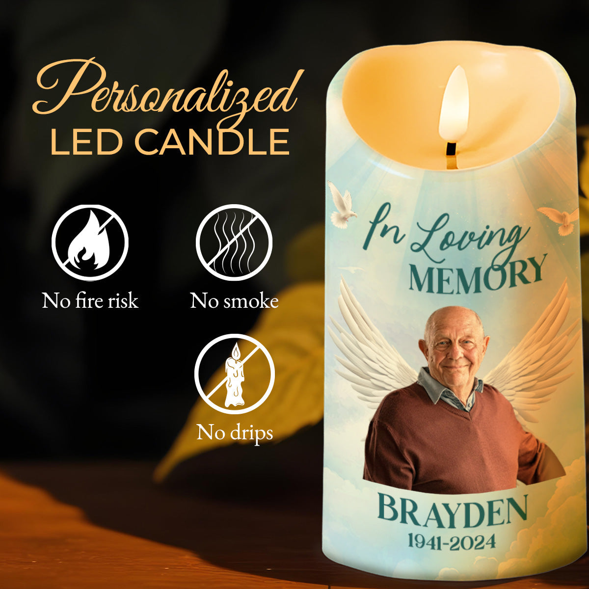 In Loving Memory Light And Wings Tribute Candle - Personalized Custom LED Candle - HME079_LECA