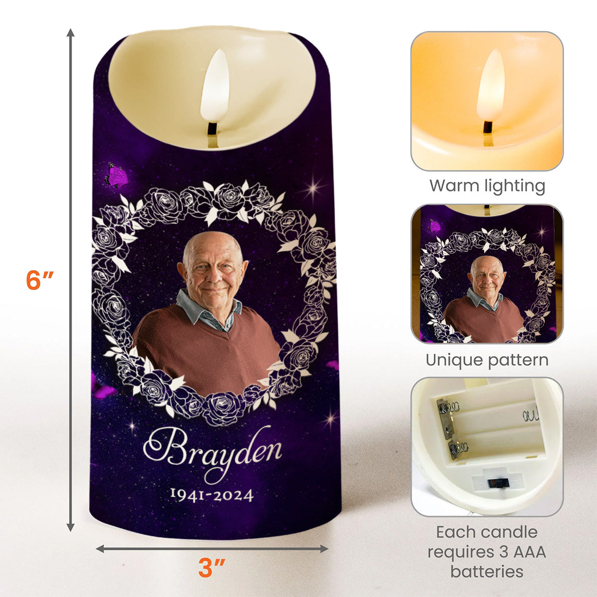 Hearts And Minds Of The Loving Family, Butterflies And Roses - Personalized Custom LED Candle - HME080_LECA