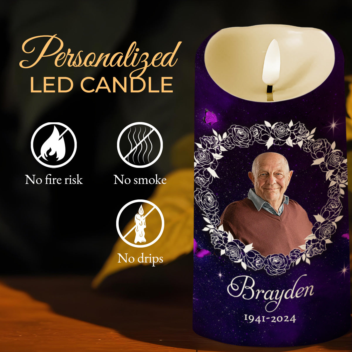 Hearts And Minds Of The Loving Family, Butterflies And Roses - Personalized Custom LED Candle - HME080_LECA