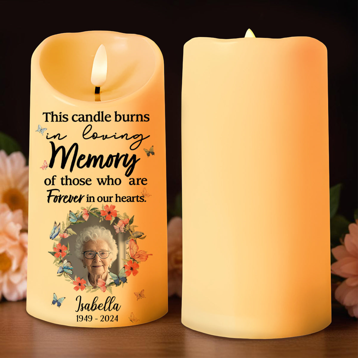 Loving Memory Forever In Our Hearts Candle - Personalized Custom LED Candle - HME081_LECA