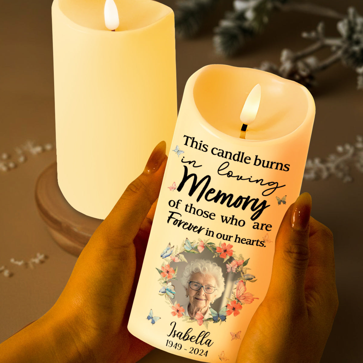 Loving Memory Forever In Our Hearts Candle - Personalized Custom LED Candle - HME081_LECA