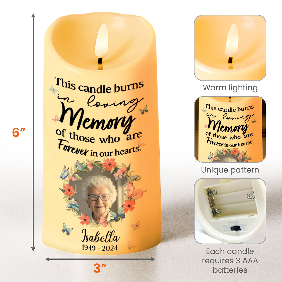 Loving Memory Forever In Our Hearts Candle - Personalized Custom LED Candle - HME081_LECA