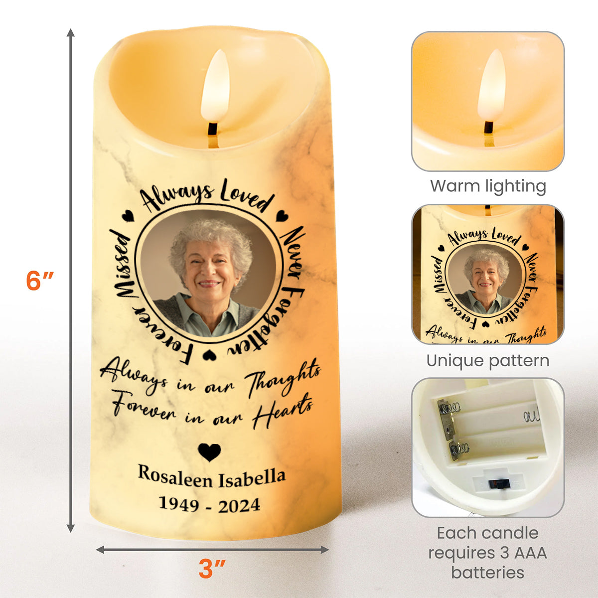Always Loved, Never Forgotten Memorial LED Candle - Personalized Custom LED Candle - HME083_LECA