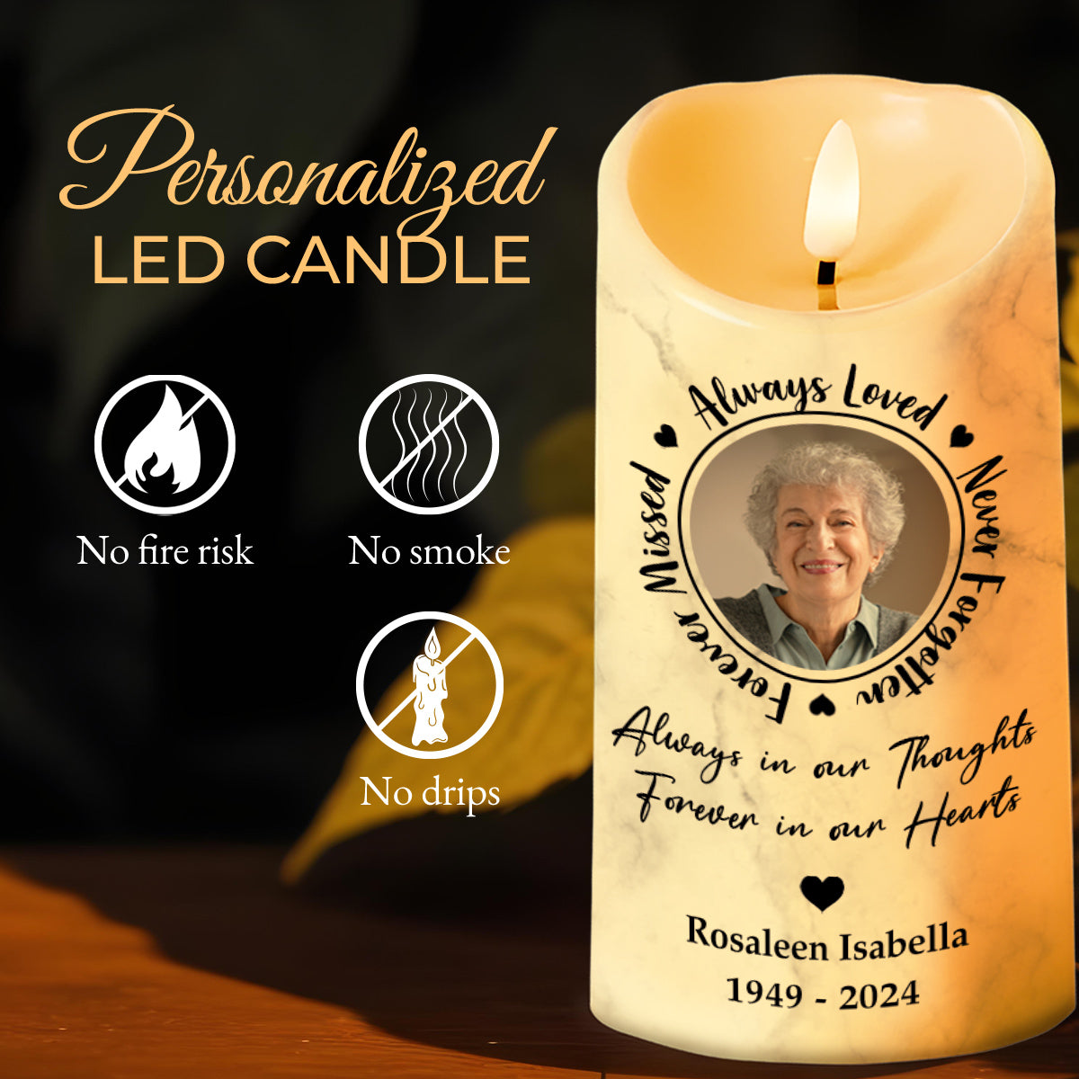 Always Loved, Never Forgotten Memorial LED Candle - Personalized Custom LED Candle - HME083_LECA
