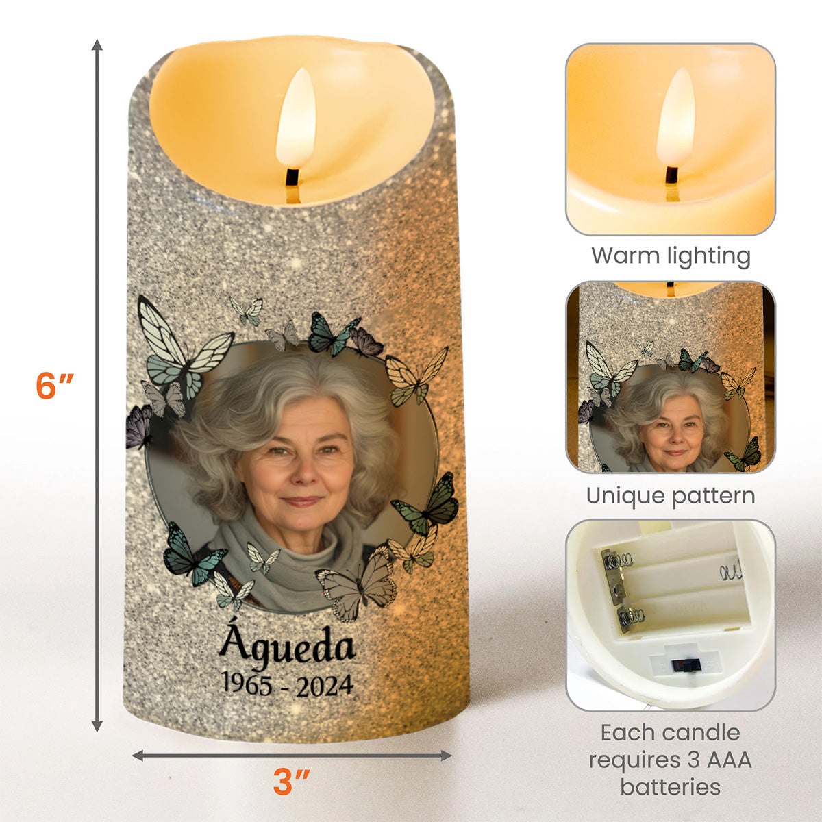 Memorial LED Candle With Butterflies And Loving Message - Personalized Custom LED Candle - HME084_LECA