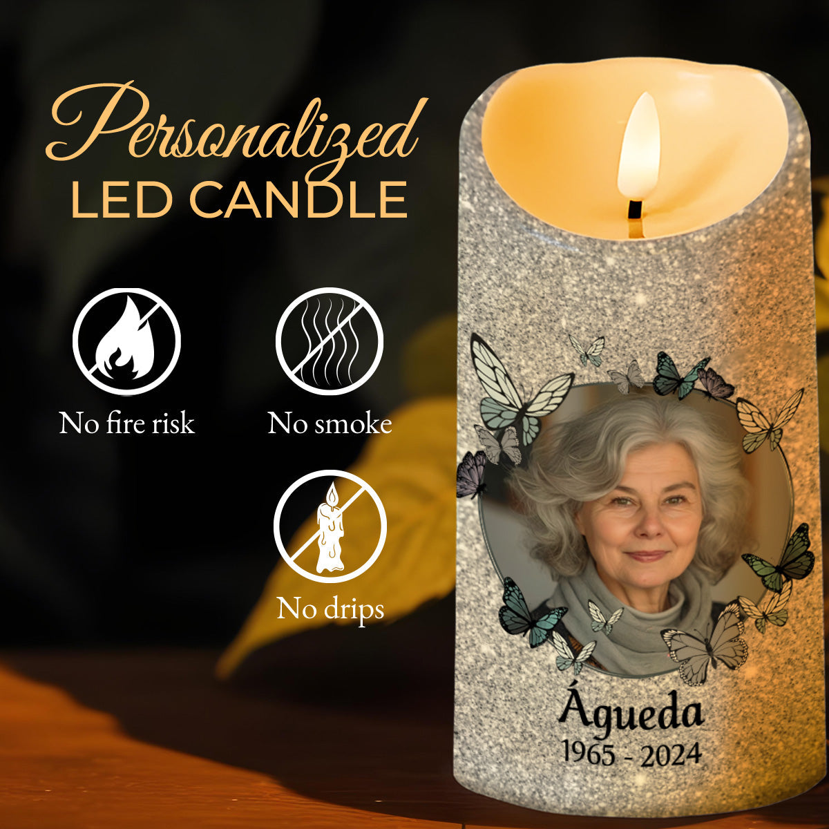 Memorial LED Candle With Butterflies And Loving Message - Personalized Custom LED Candle - HME084_LECA