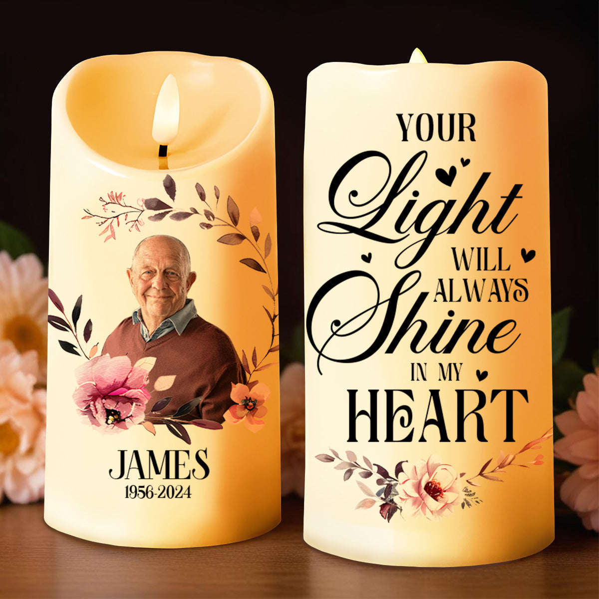 Your Light Will Always Shine In My Heart Memorial Candle - Personalized Custom LED Candle - HME086_LECA