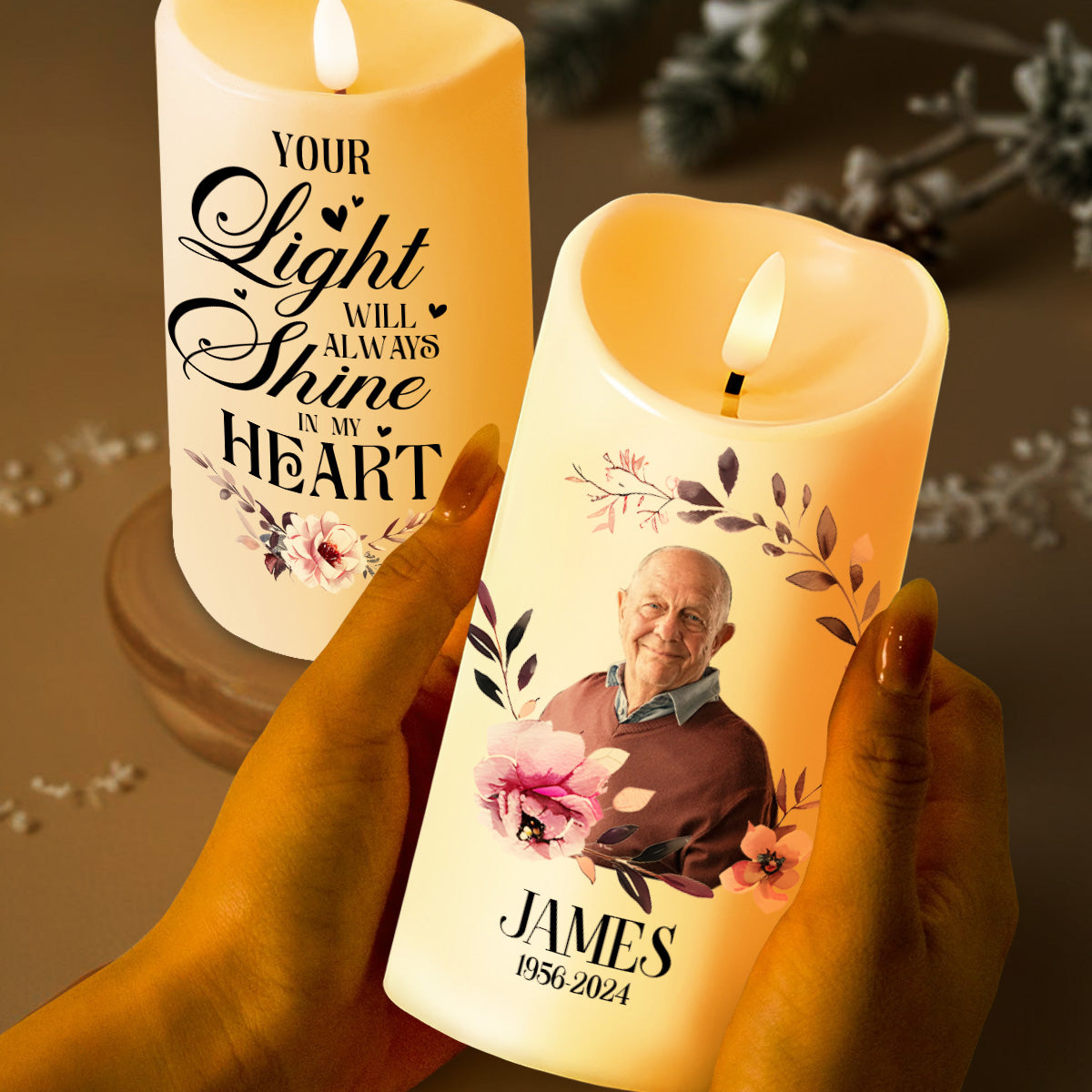 Your Light Will Always Shine In My Heart Memorial Candle - Personalized Custom LED Candle - HME086_LECA