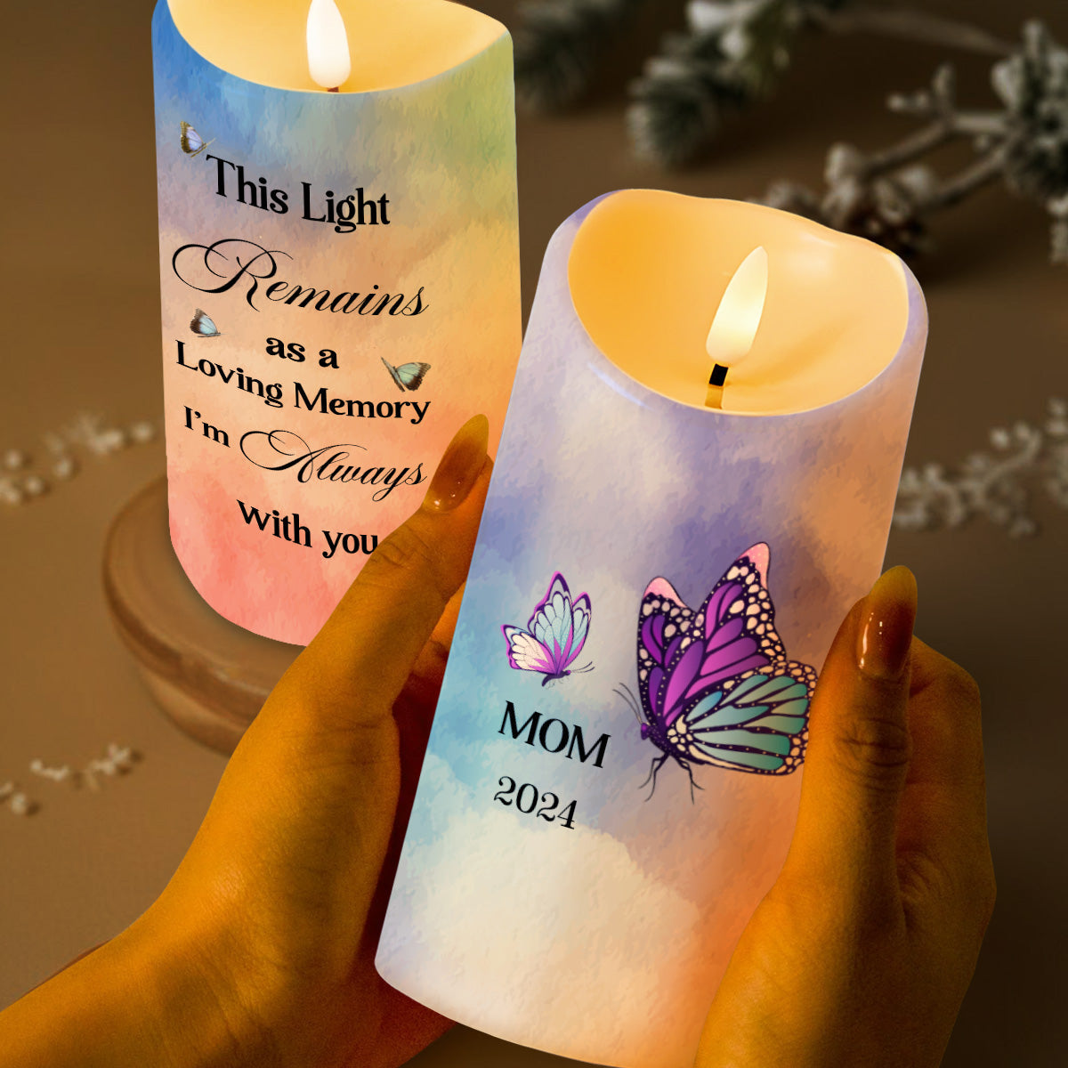 Loving Memory Light, Always With You Butterfly Design - Personalized Custom LED Candle - HME092_LECA