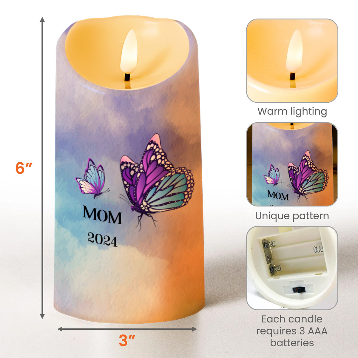 Loving Memory Light, Always With You Butterfly Design - Personalized Custom LED Candle - HME092_LECA