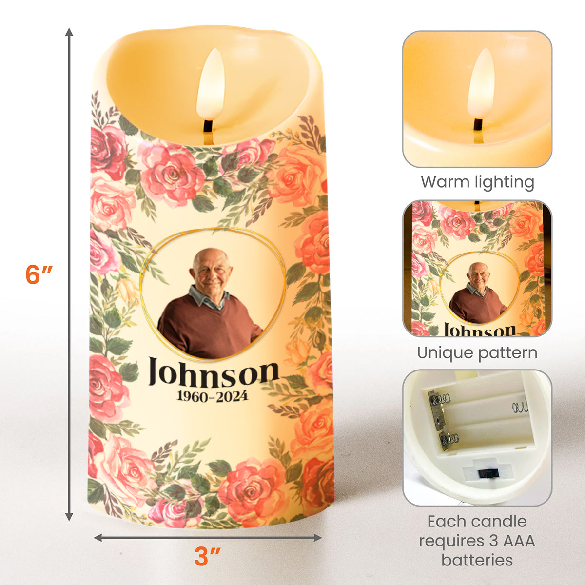 You Are the Light that Shines in Our Hearts, Forever with Roses and Butterflies - Personalized Custom LED Candle - HME094_LECA