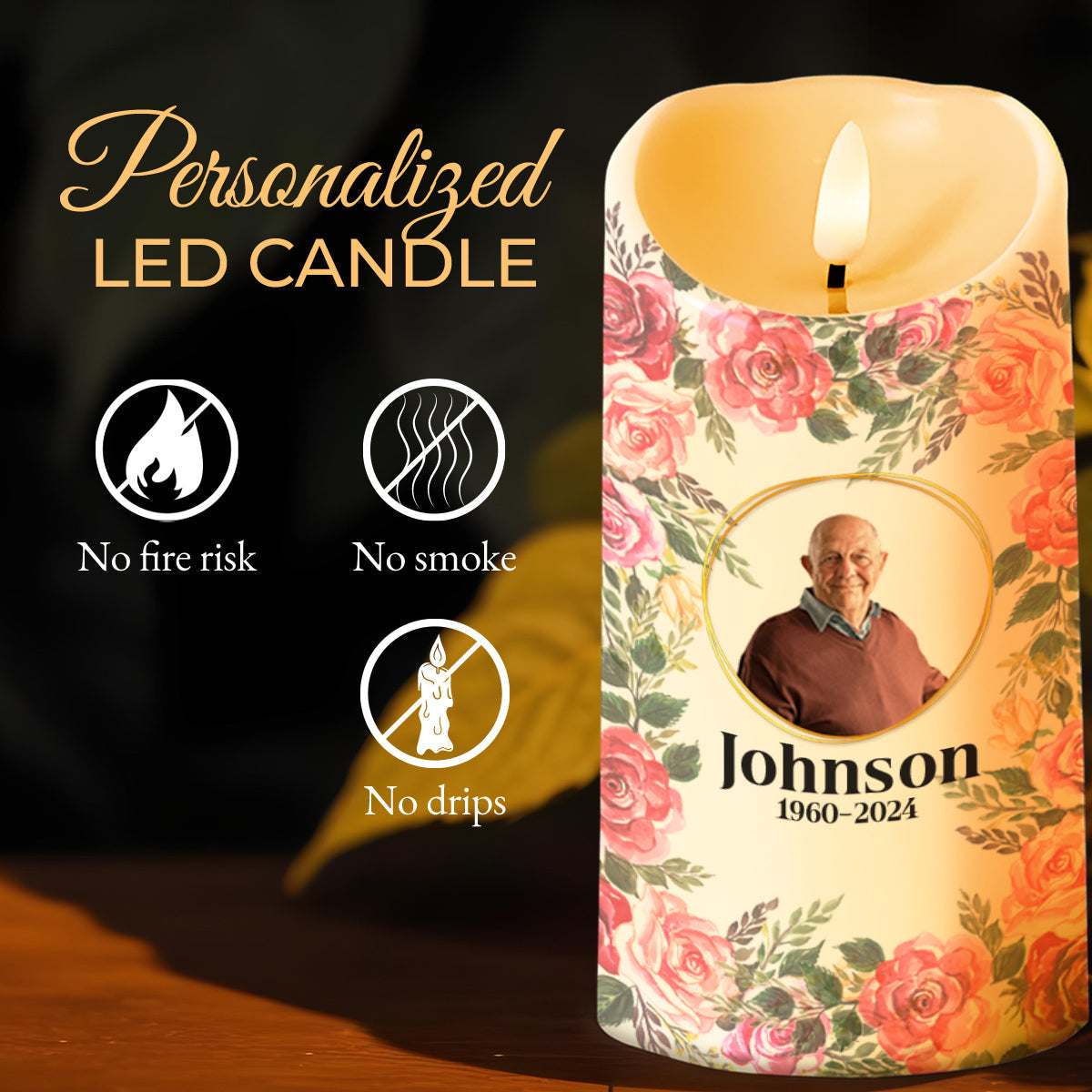 You Are the Light that Shines in Our Hearts, Forever with Roses and Butterflies - Personalized Custom LED Candle - HME094_LECA