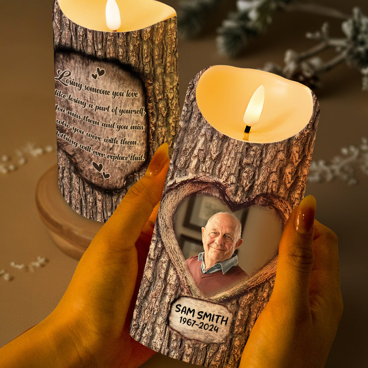 Losing Someone You Love Memorial Candle With Heart Design - Personalized Custom LED Candle - HME103_LECA