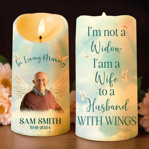 In Loving Memory, A Wife To A Husband With Wings - Personalized Custom LED Candle - HME109_LECA