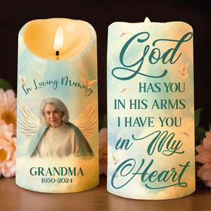 God Has You In His Arms, I Have You In My Heart With Dove And Angel Wings - Personalized Custom LED Candle - HME111_LECA