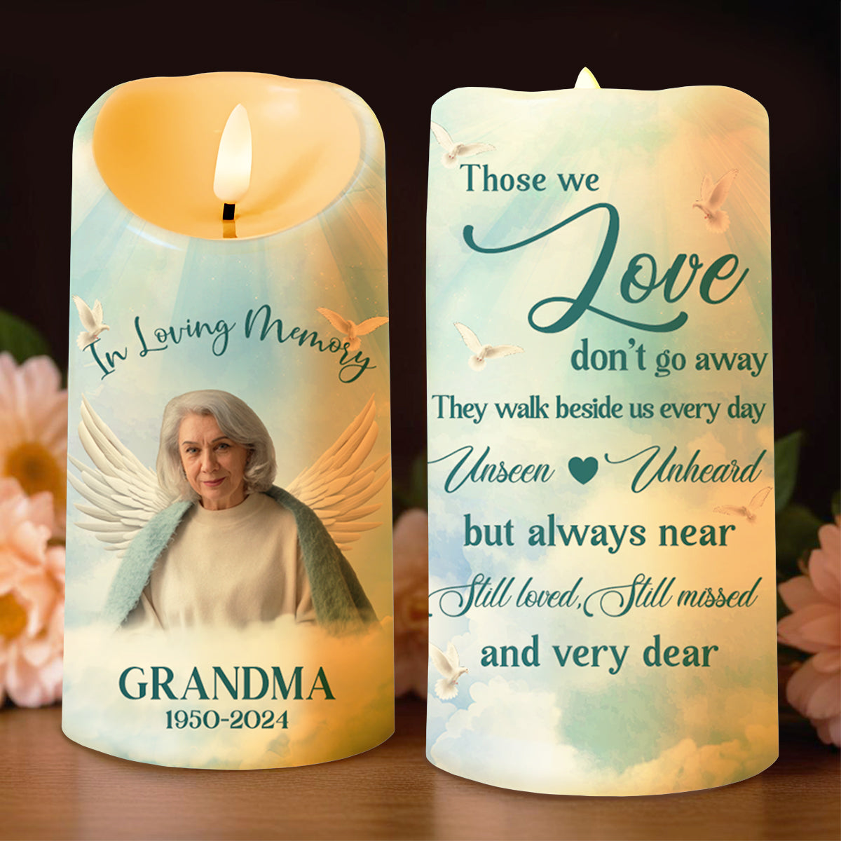 Those We Love Don't Go Away Memorial Candle - Personalized Custom LED Candle - HME112_LECA