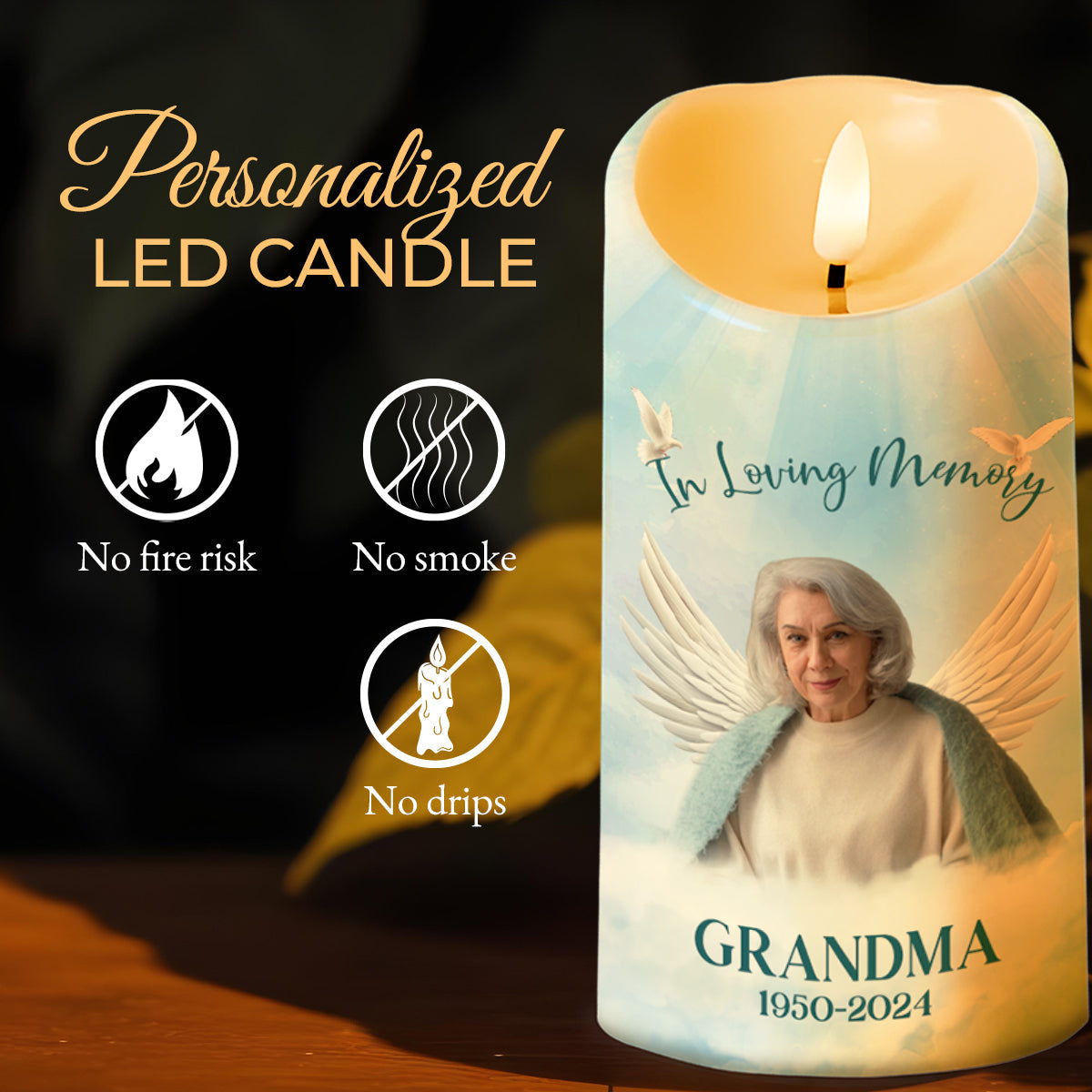 Those We Love Don't Go Away Memorial Candle - Personalized Custom LED Candle - HME112_LECA