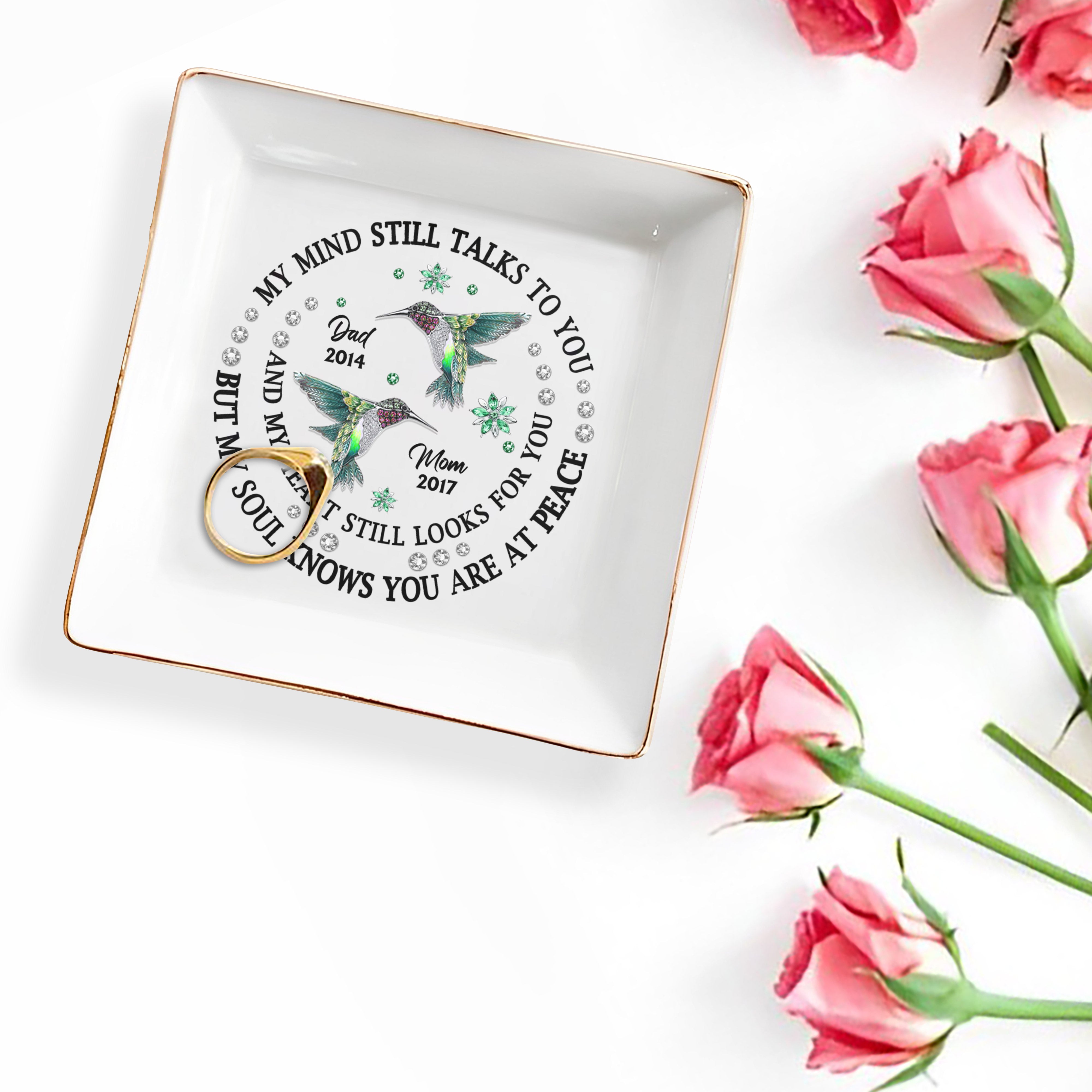 My Mind Still Talks Hummingbird Peaceful Heart Jewelry Dish - Personalized Custom Jewelry Dish - HME120_SCRD