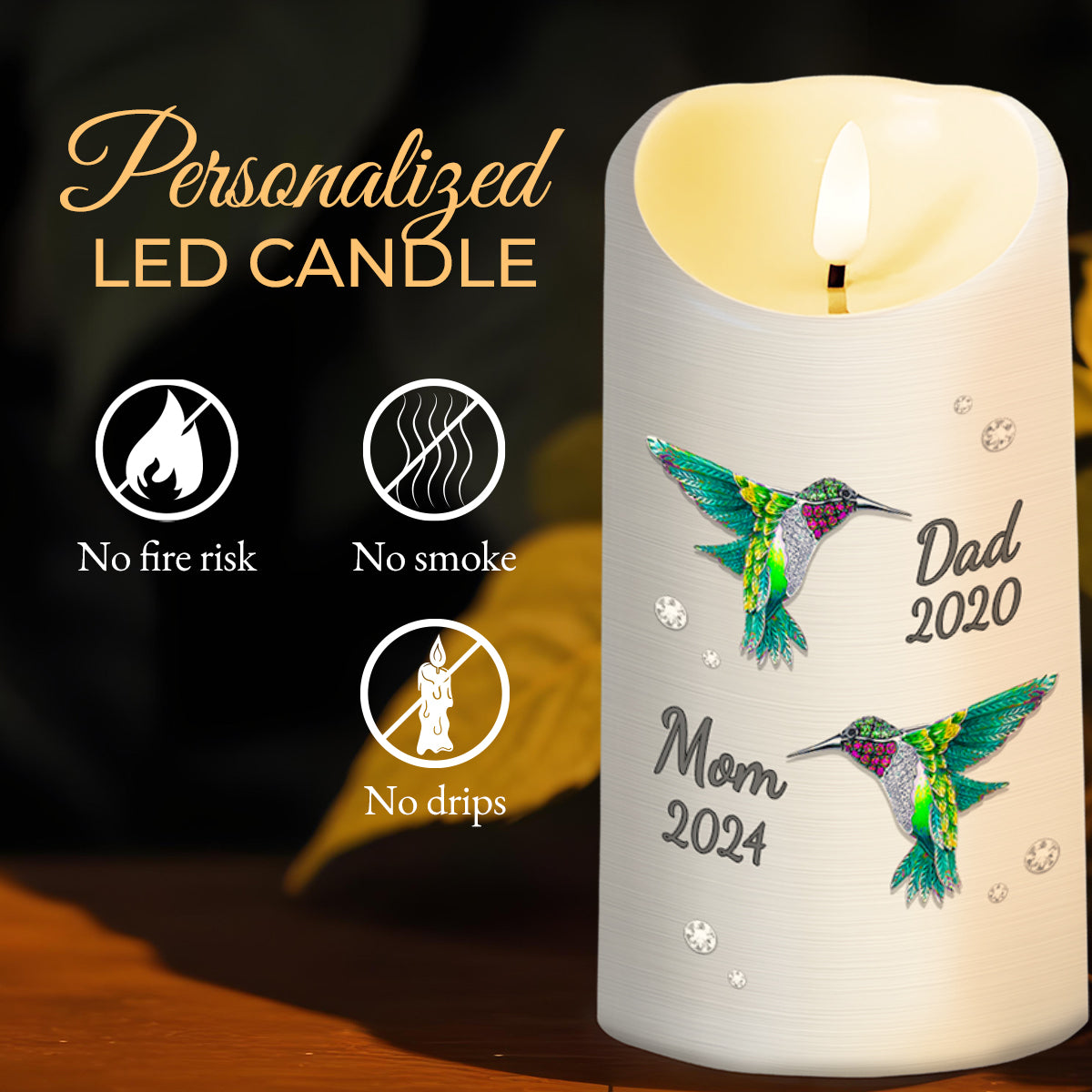 A Big Piece of My Heart Lives in Heaven With Hummingbirds - Personalized Custom LED Candle - HME121_LECA