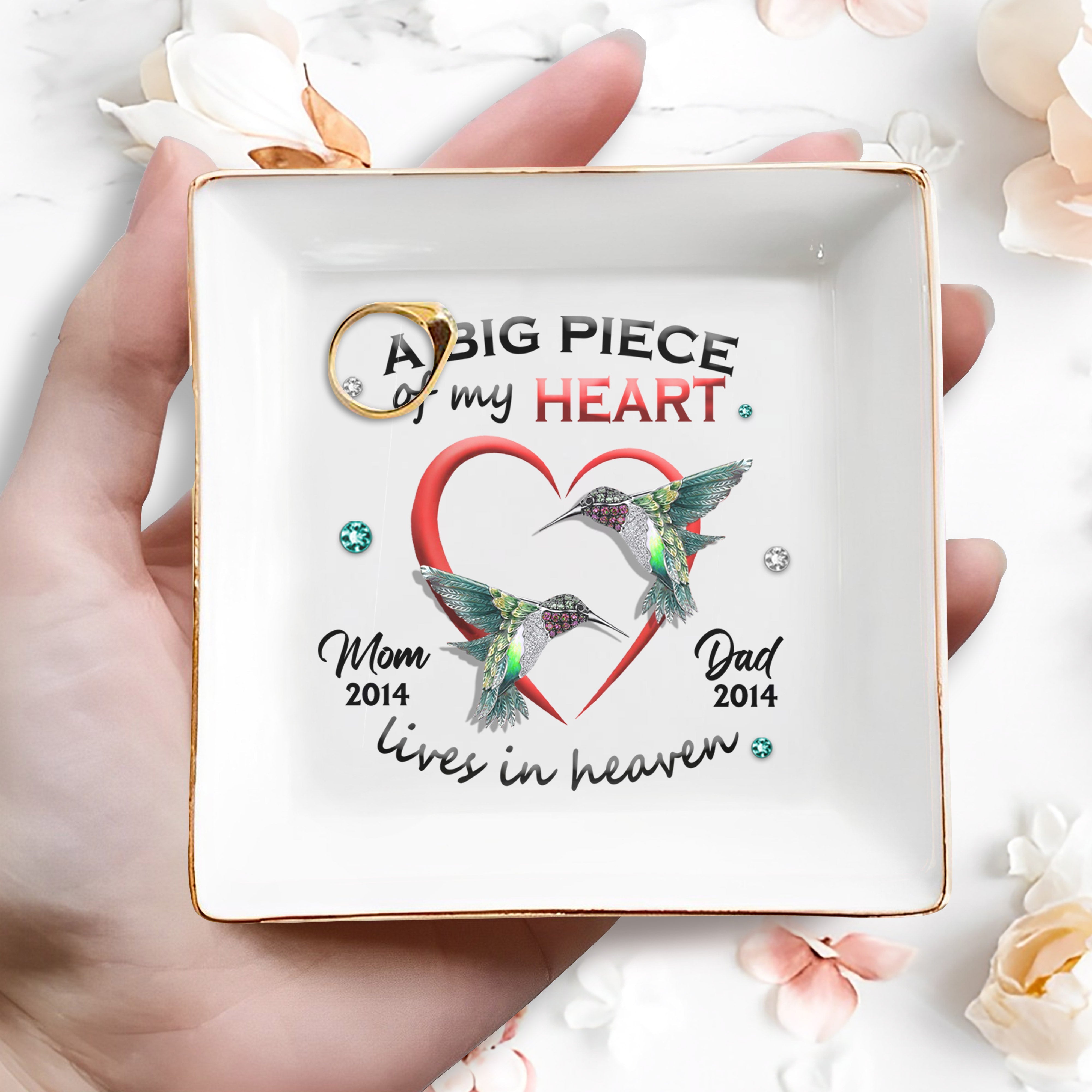 A Big Piece Of My Heart Lives In Heaven With Hummingbirds - Personalized Custom Jewelry Dish - HME121_SCRD