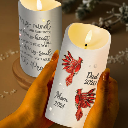 Red Cardinal Memorial Text Soul At Peace - Personalized Custom LED Candle - HME124_LECA