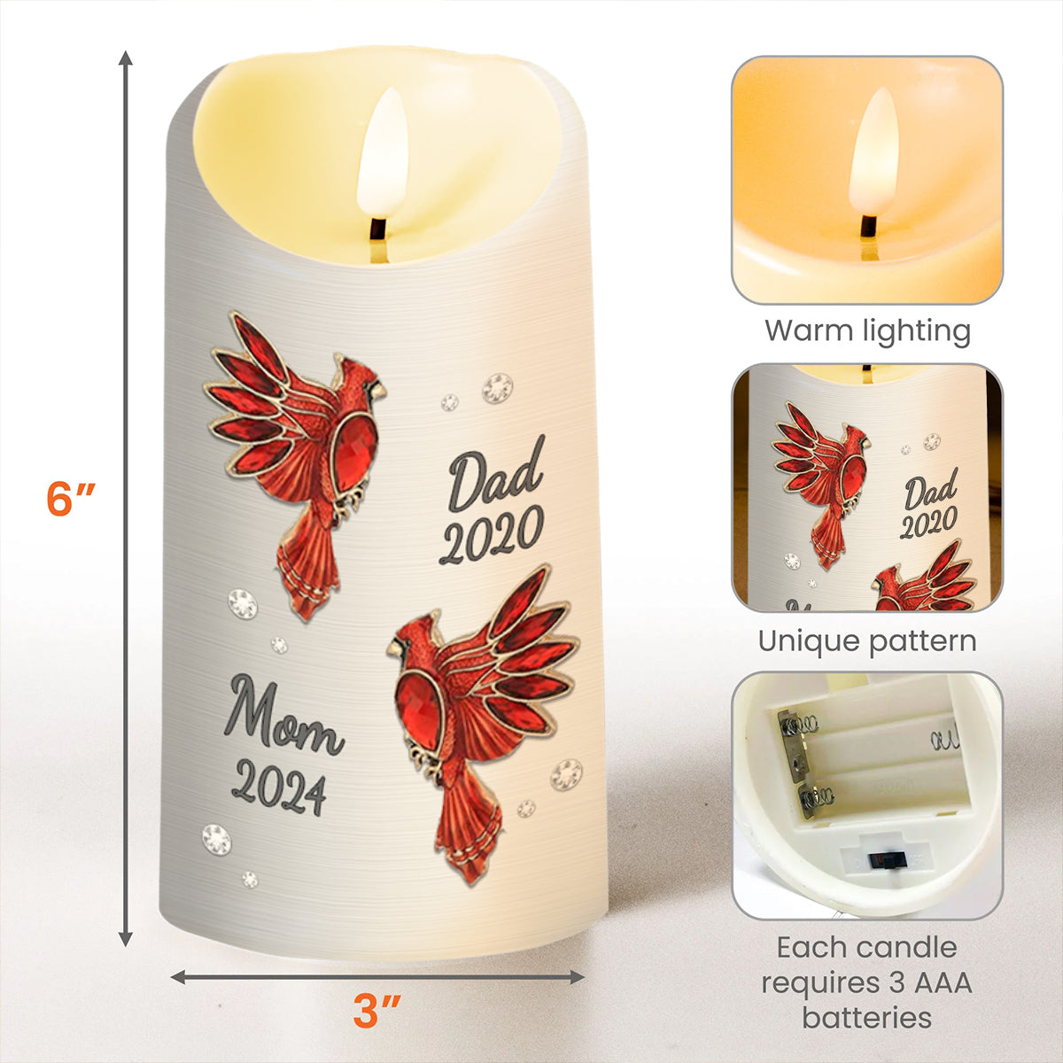 Red Cardinal Memorial Text Soul At Peace - Personalized Custom LED Candle - HME124_LECA